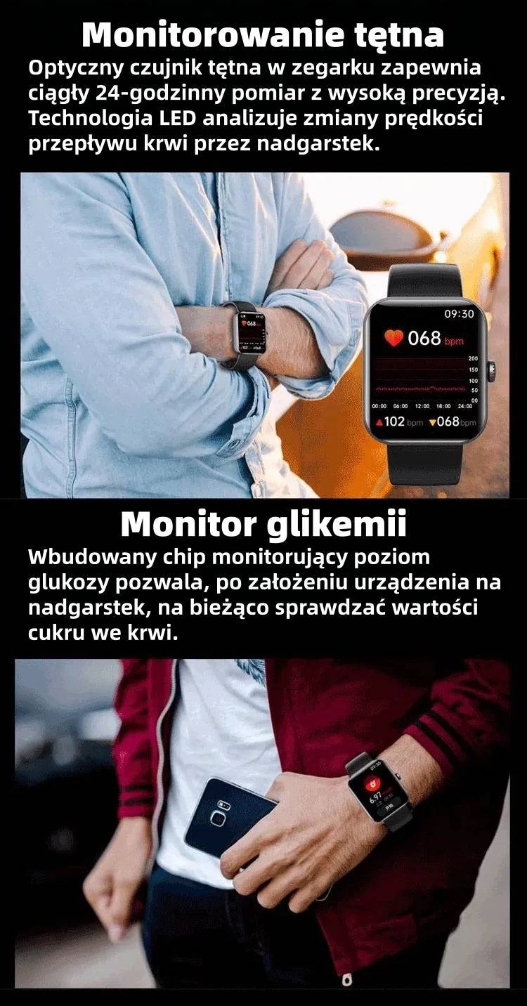 🔥50% taniej ⌚ Smartwatch zdrowia | Tętno • SpO₂ • Ciśnienie • Temperatura | Lekki i wygodny