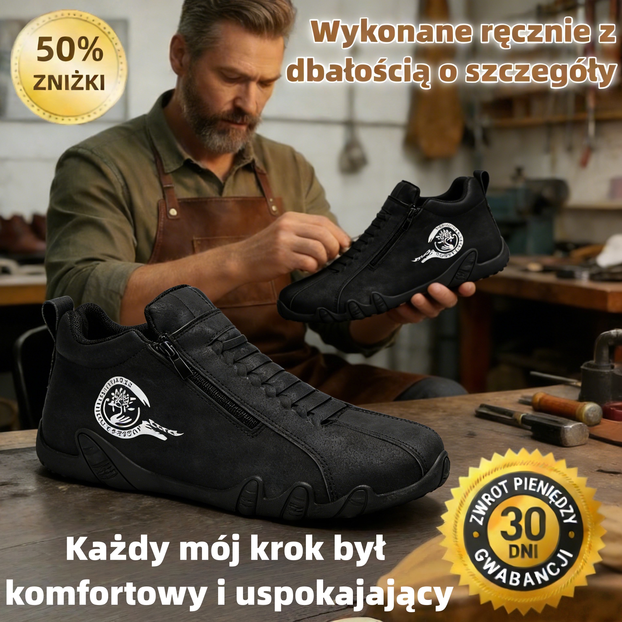 🔥50% zniżki – Nie przegap! ⬛ Męskie buty casualowe, wykonane z prawdziwej skóry bydlęcej 🐂 szyte ręcznie – ciepłe i wygodne ✅ idealne na komfortowe chodzenie przez cały dzień.