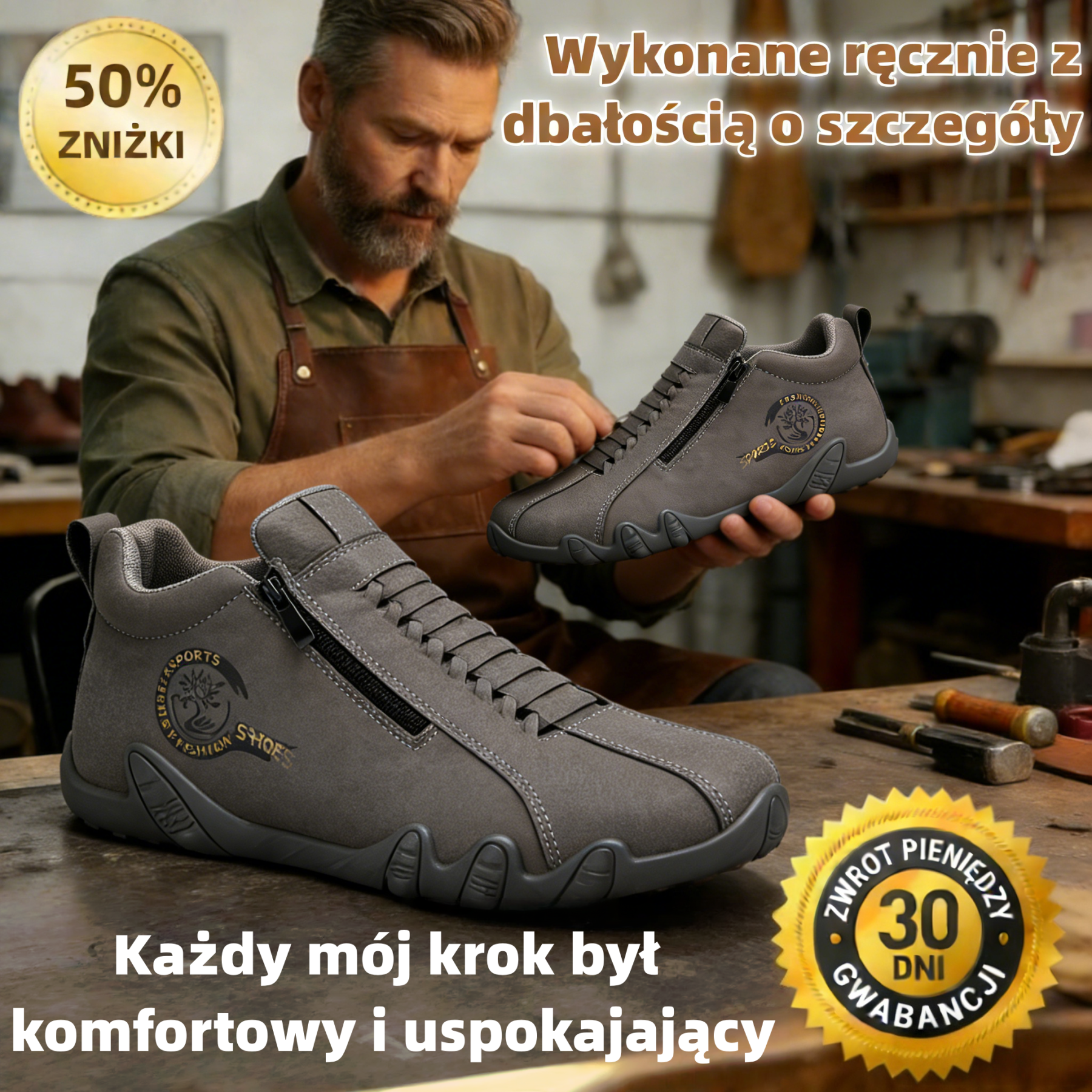 🔥50% zniżki – Nie przegap! ⬛ Męskie buty casualowe, wykonane z prawdziwej skóry bydlęcej 🐂 szyte ręcznie – ciepłe i wygodne ✅ idealne na komfortowe chodzenie przez cały dzień.