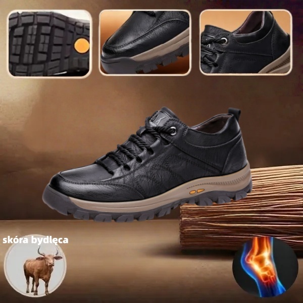 【🎁50% zniżki】🐂 Męskie buty ortopedyczne wykonane z najwyższej jakości skóry bydlęcej 👞 Szyte ręcznie, wodoodporne i antypoślizgowe ✅ Wsparcie łuku stopy dla wygodnego chodzenia ✅
