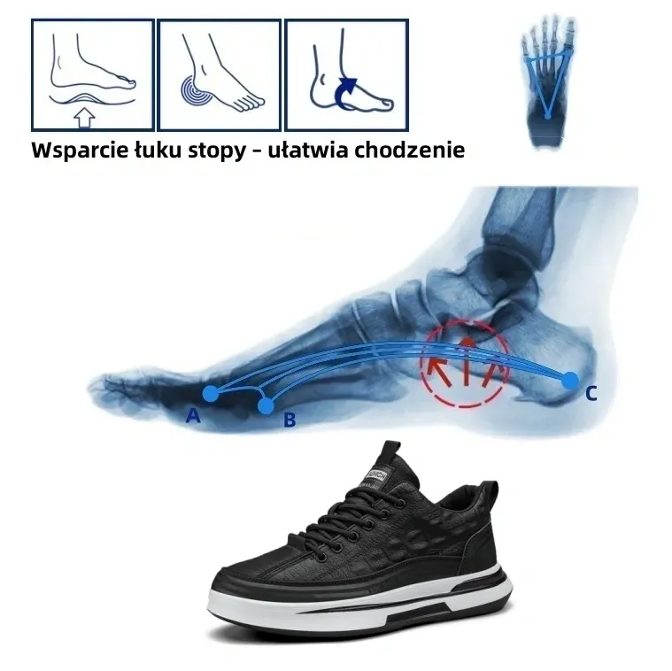 【🎁Oferta ograniczona czasowo】Buty ortopedyczne męskie👞 Wykonane ze skóry cielęcej🐂 Wodoodporne i antypoślizgowe✅ Wsparcie łuku stopy - wygodne chodzenie✅