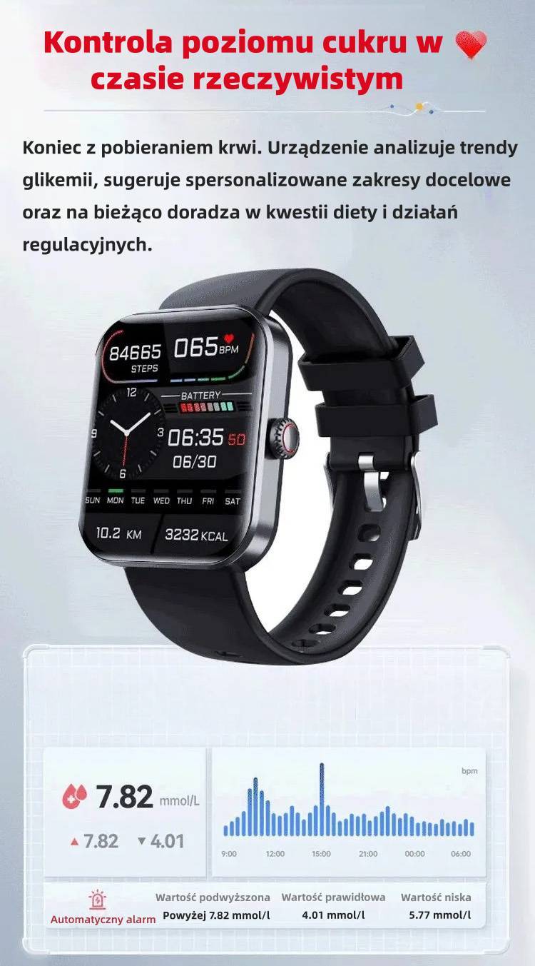 🔥50% taniej ⌚ Smartwatch zdrowia | Tętno • SpO₂ • Ciśnienie • Temperatura | Lekki i wygodny