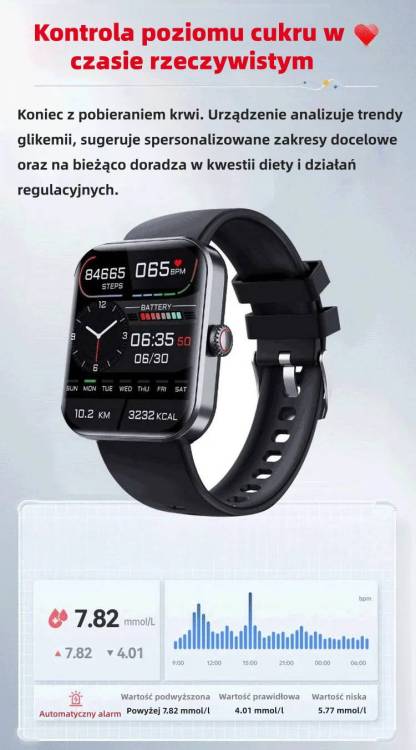 🔥50% taniej ⌚ Smartwatch zdrowia | Tętno • SpO₂ • Ciśnienie • Temperatura | Lekki i wygodny