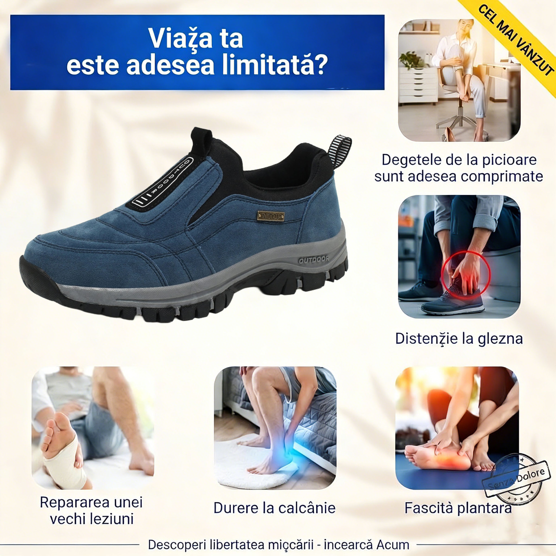 🎁Ultima zi pentru a te bucura de o reducere de 50%! Nu rata ocazia! ⏰ Ameliorează durerile de picioare și fasciita - Încălțăminte ortopedică impermeabilă și antiderapantă.