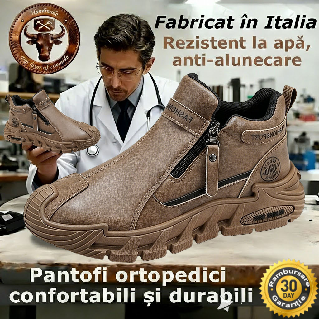 ⭕️Pantofi ortopedici din piele de vacă lucrați manual👞 Brant ortopedic bazat pe inteligență artificială + suport pentru gleznă ✅ Calzi, confortabili, impermeabili și antiderapanți