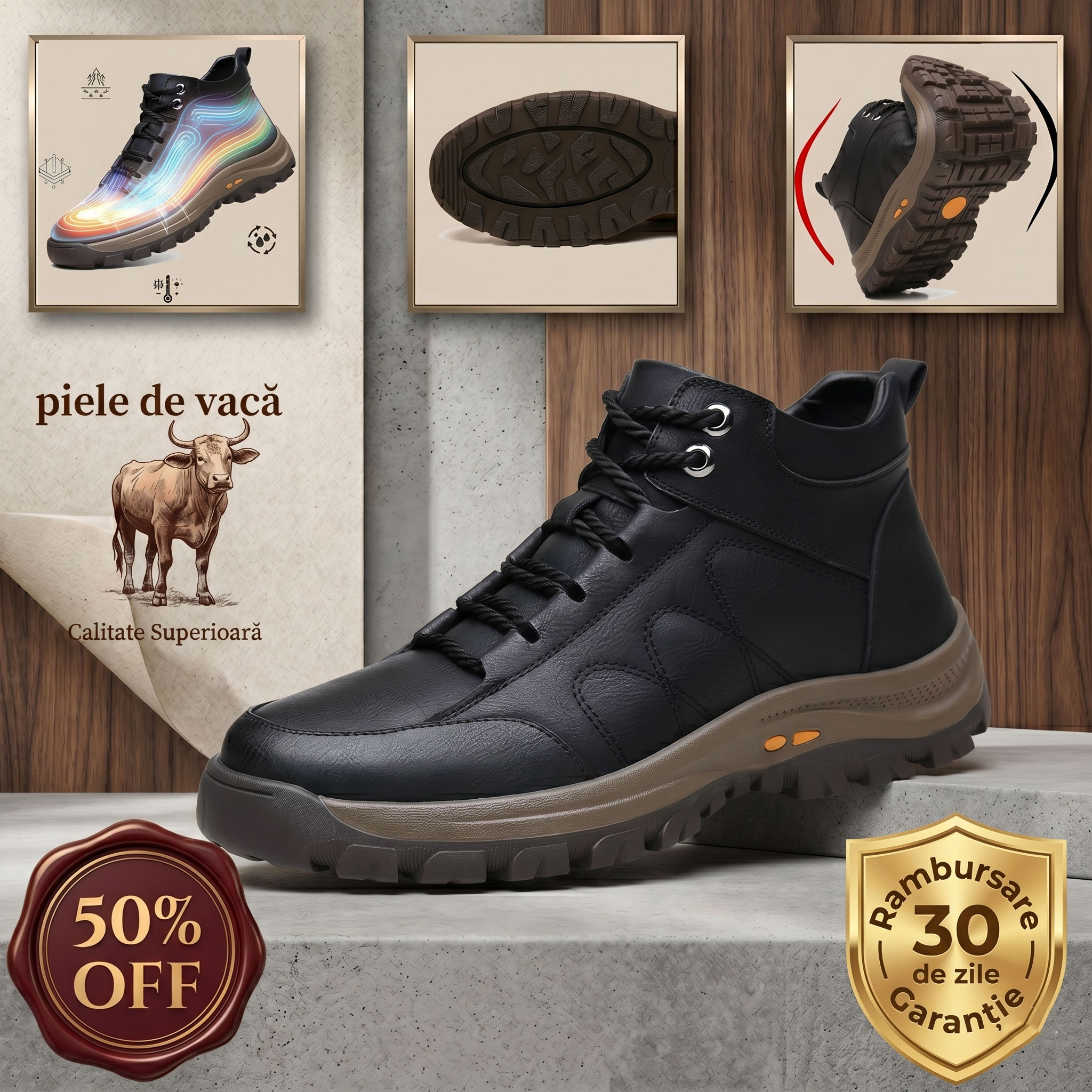 🎁Ultima zi pentru o reducere de 50%, nu ratați!⏰Fabricați din piele de vițel australiană🐂Suport pentru picioare - ameliorează durerea de picioare✅Impermeabili și antiderapanți, confortabili la mers.