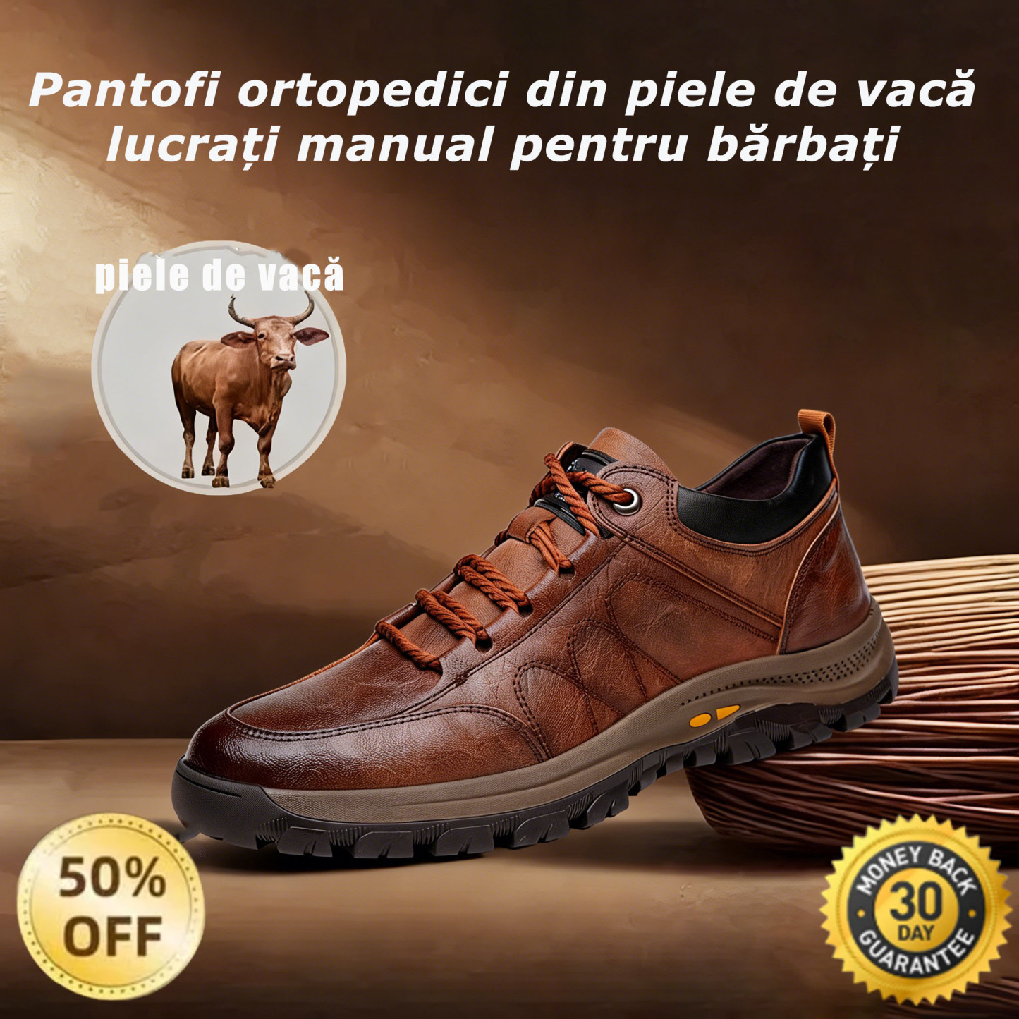 🐂 Pantofi bărbătești din piele de vițel cusuți manual 👞 Disponibili în toate mărimile, ușor de încălțat și de descălțat ✅ Calzi, confortabili, impermeabili și antiderapanți