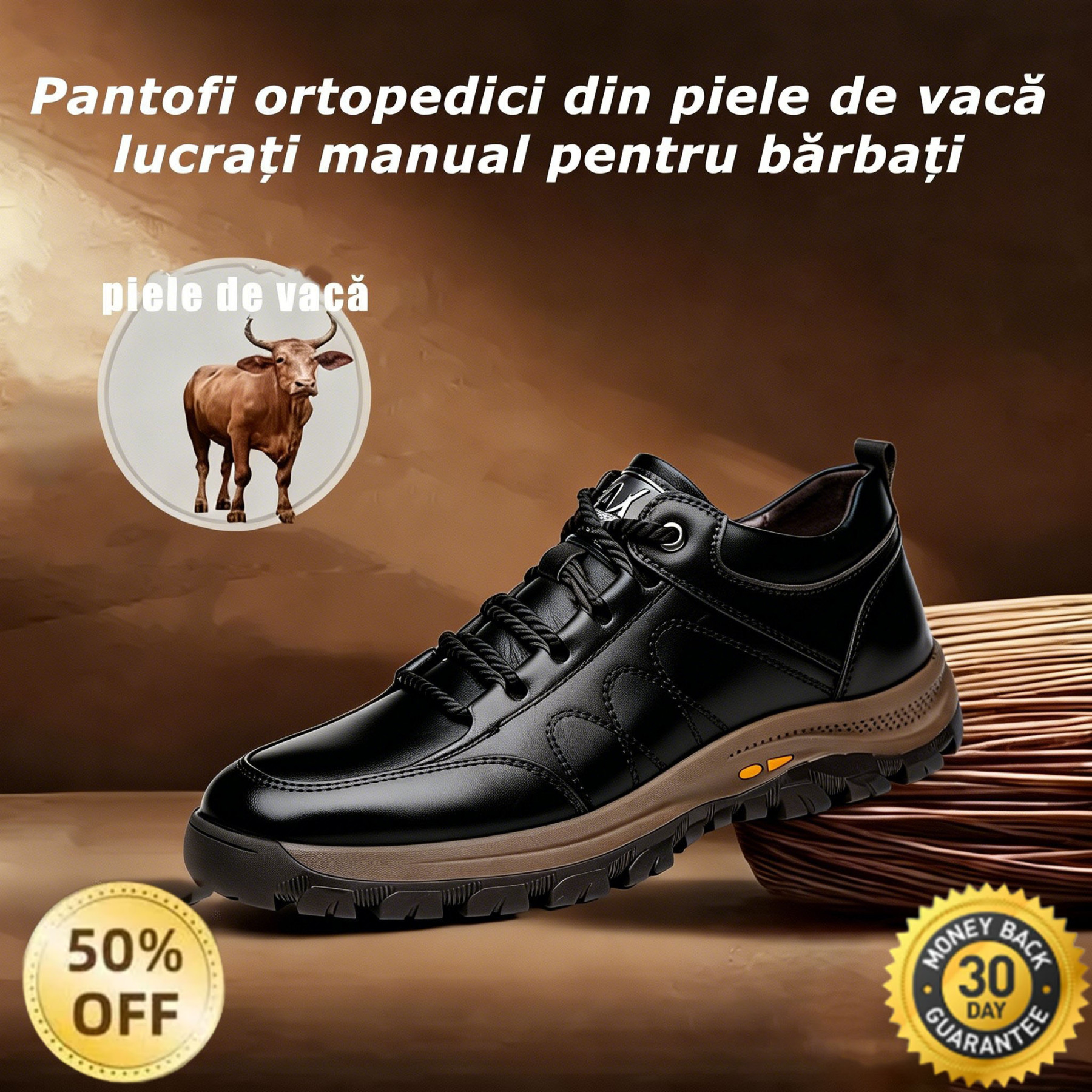 🐂 Pantofi bărbătești din piele de vițel cusuți manual 👞 Disponibili în toate mărimile, ușor de încălțat și de descălțat ✅ Calzi, confortabili, impermeabili și antiderapanți