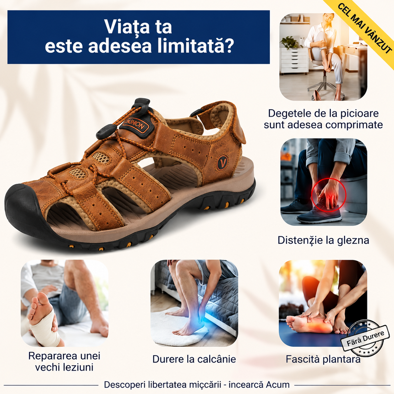 ⏰Ultima zi, reducere de 40%! Nu ratați - Sandale ortopedice cu design ergonomic ✅️Amortizare șocuri ✅️Încălțăminte ortopedică sănătoasă, concepută special pentru bărbații europeni.
