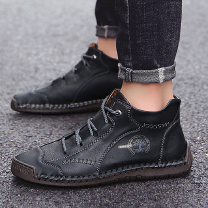 (🎉50% reducere azi, nu ratați) 🐂 Pantofi ortopedici pentru bărbați din piele de vițel australiană 👞Cusuți manual, impermeabili și anti-alunecare ✅Suport arc - mers confortabil