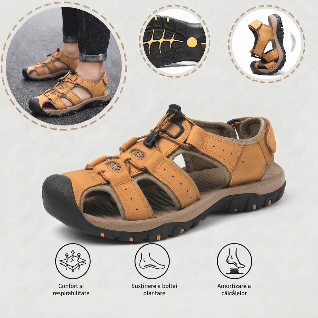⏰Ultima zi, reducere de 40%! Nu ratați - Sandale ortopedice cu design ergonomic ✅️Amortizare șocuri ✅️Încălțăminte ortopedică sănătoasă, concepută special pentru bărbații europeni.
