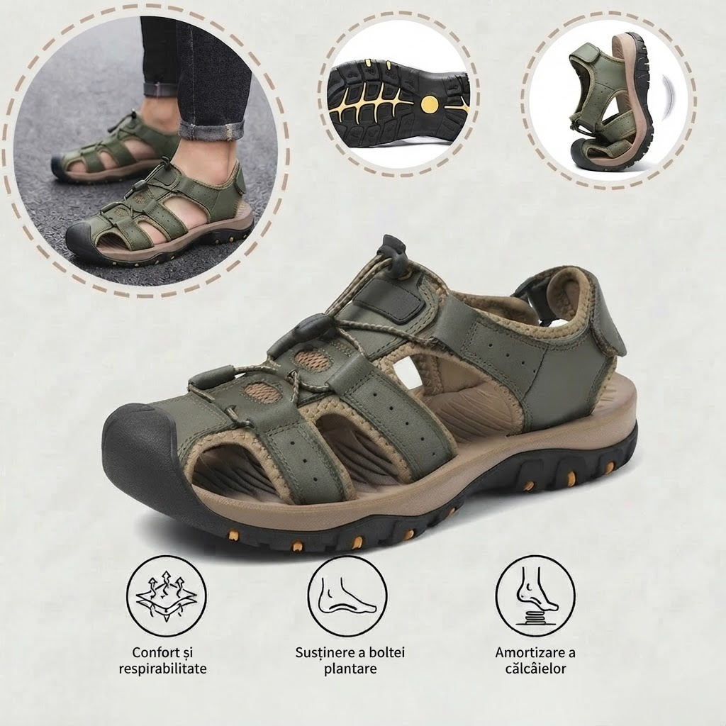 ⏰Ultima zi, reducere de 40%! Nu ratați - Sandale ortopedice cu design ergonomic ✅️Amortizare șocuri ✅️Încălțăminte ortopedică sănătoasă, concepută special pentru bărbații europeni.