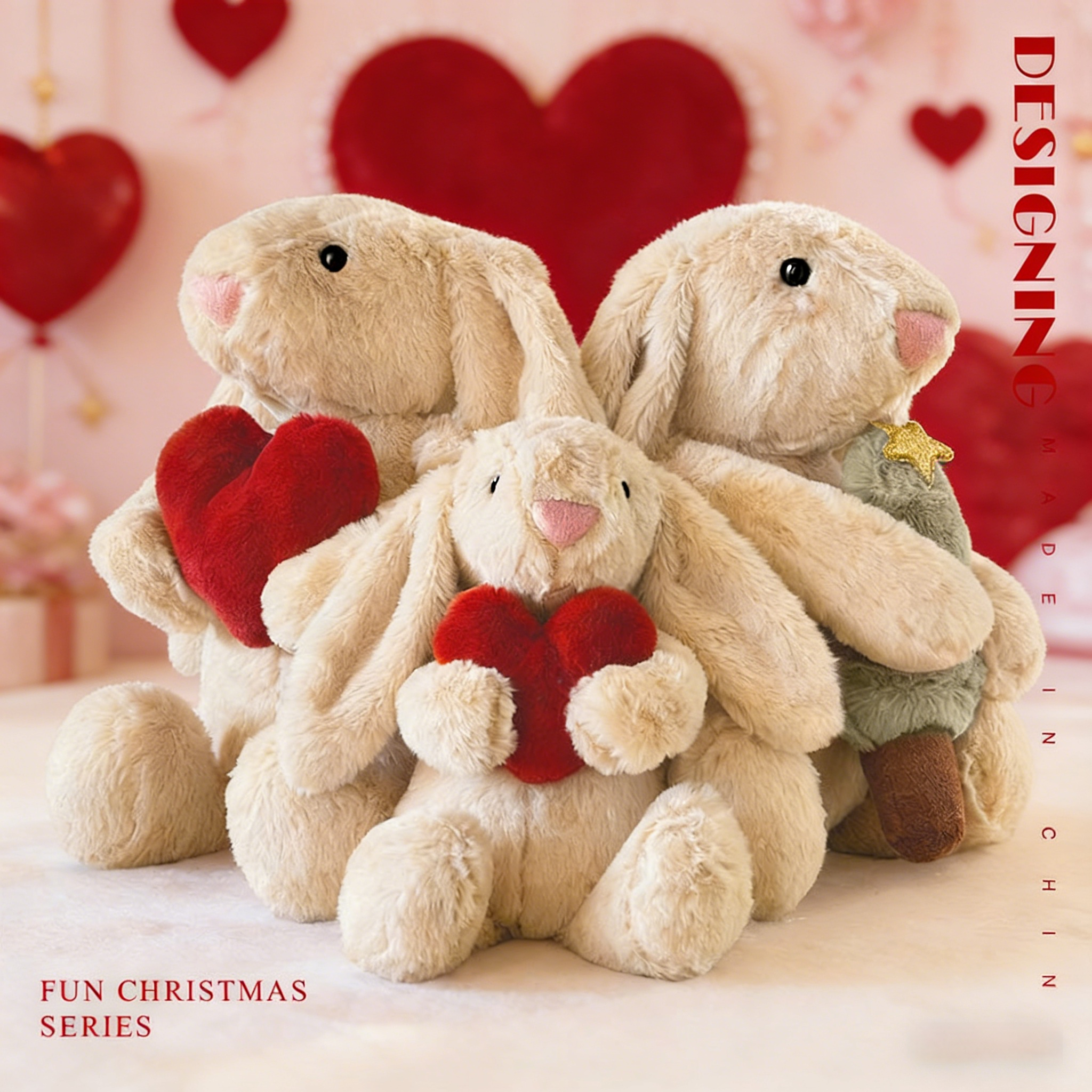 Cute Heart-Holding & Tree-Hugging Lop-Eared Rabbit Plush Doll