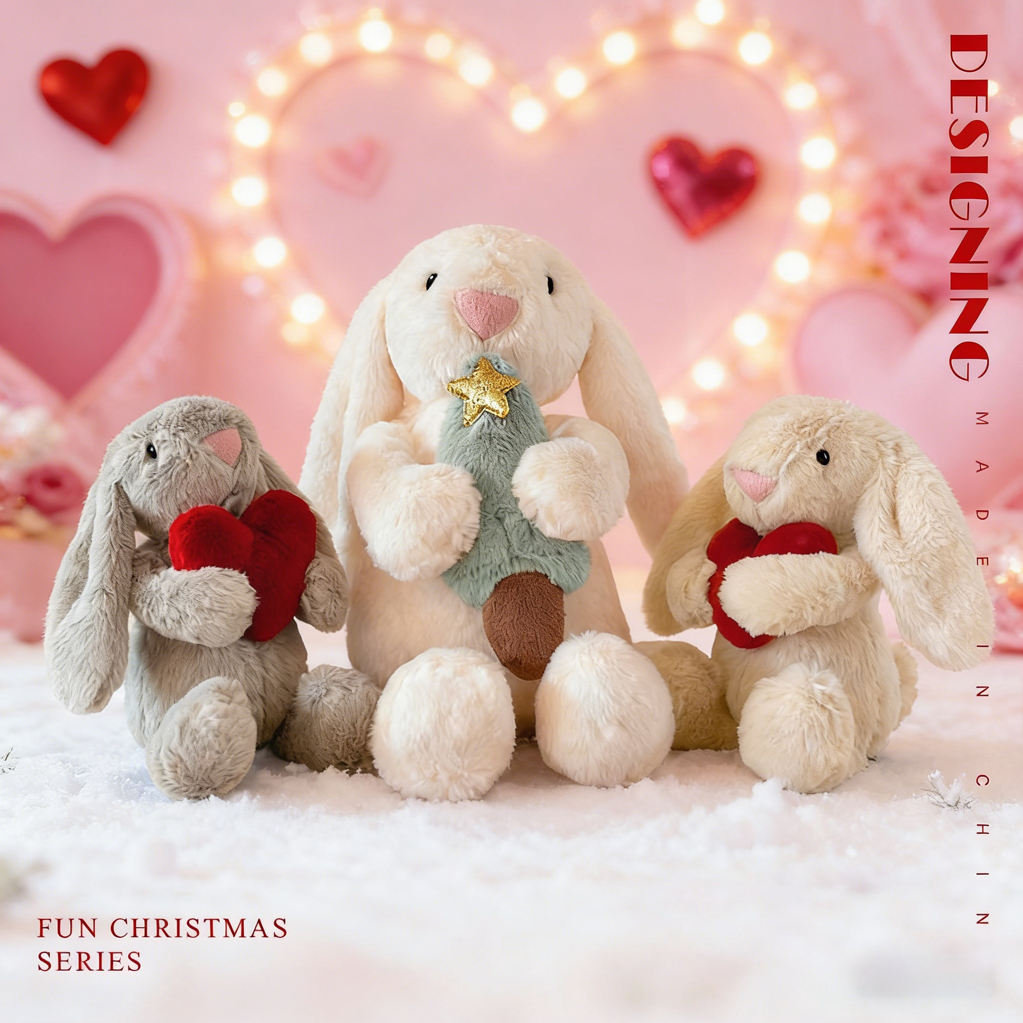 Cute Heart-Holding & Tree-Hugging Lop-Eared Rabbit Plush Doll