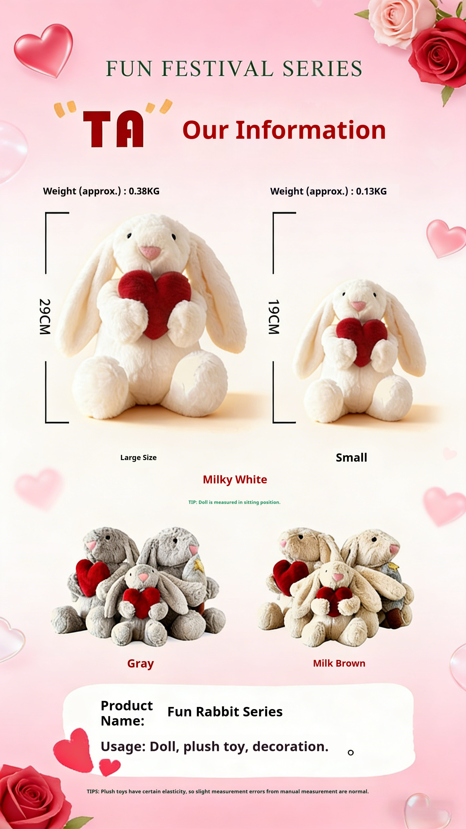 Cute Heart-Holding & Tree-Hugging Lop-Eared Rabbit Plush Doll