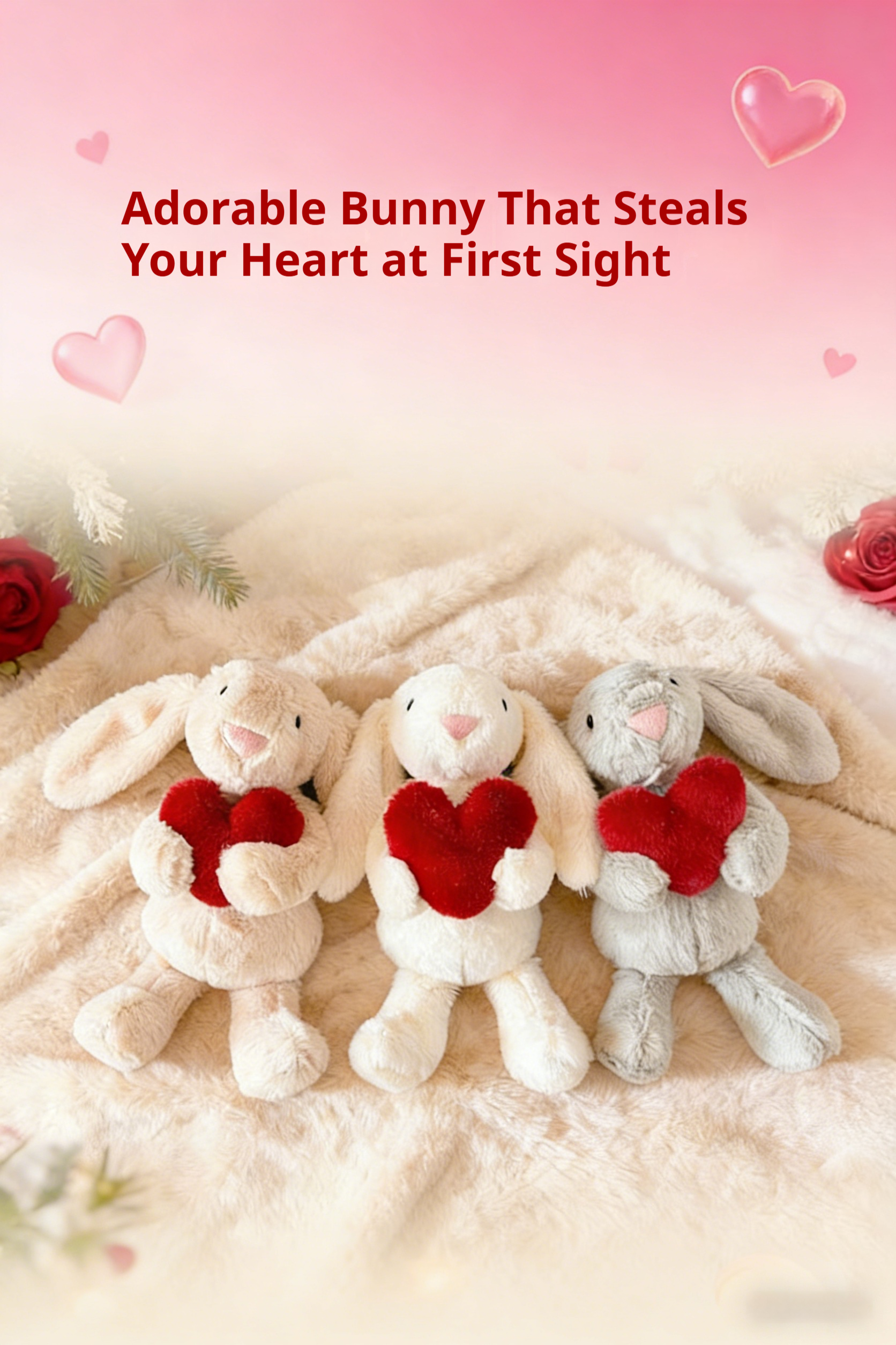 Cute Heart-Holding & Tree-Hugging Lop-Eared Rabbit Plush Doll