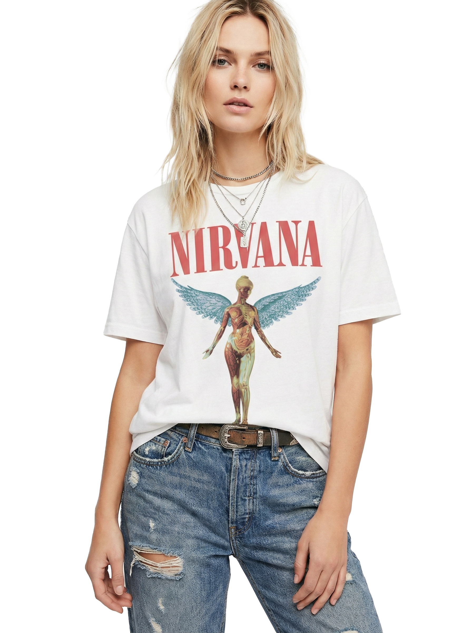 Nirvana "In Utero" Angel Graphic T-Shirt - Vintage Acid Wash Oversized Tee-Knotfolks