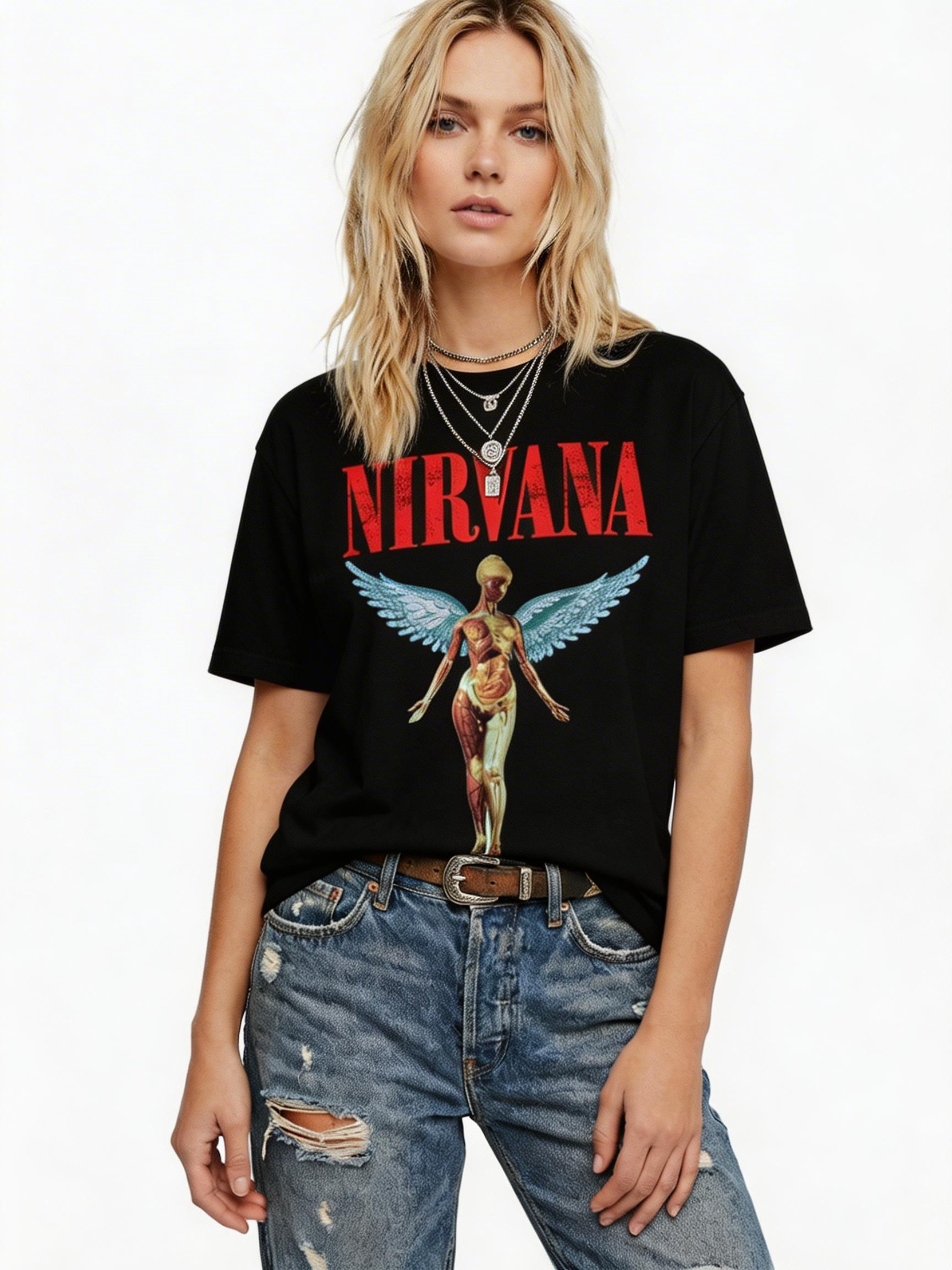 Nirvana "In Utero" Angel Graphic T-Shirt - Vintage Acid Wash Oversized Tee-Knotfolks