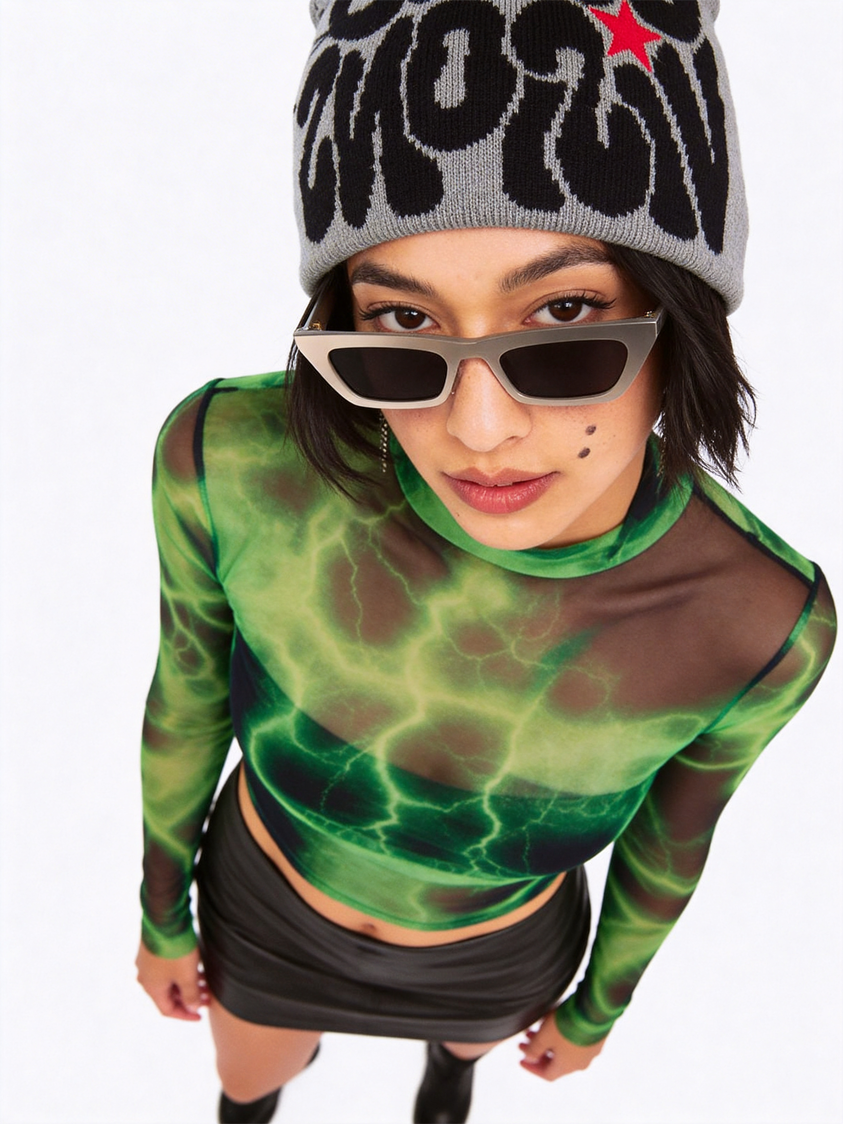 Gravity Visions Y2K Oversized Logo Beanie - Spiderweb Jacquard Knit Winter Hat Streetwear-Knotfolks