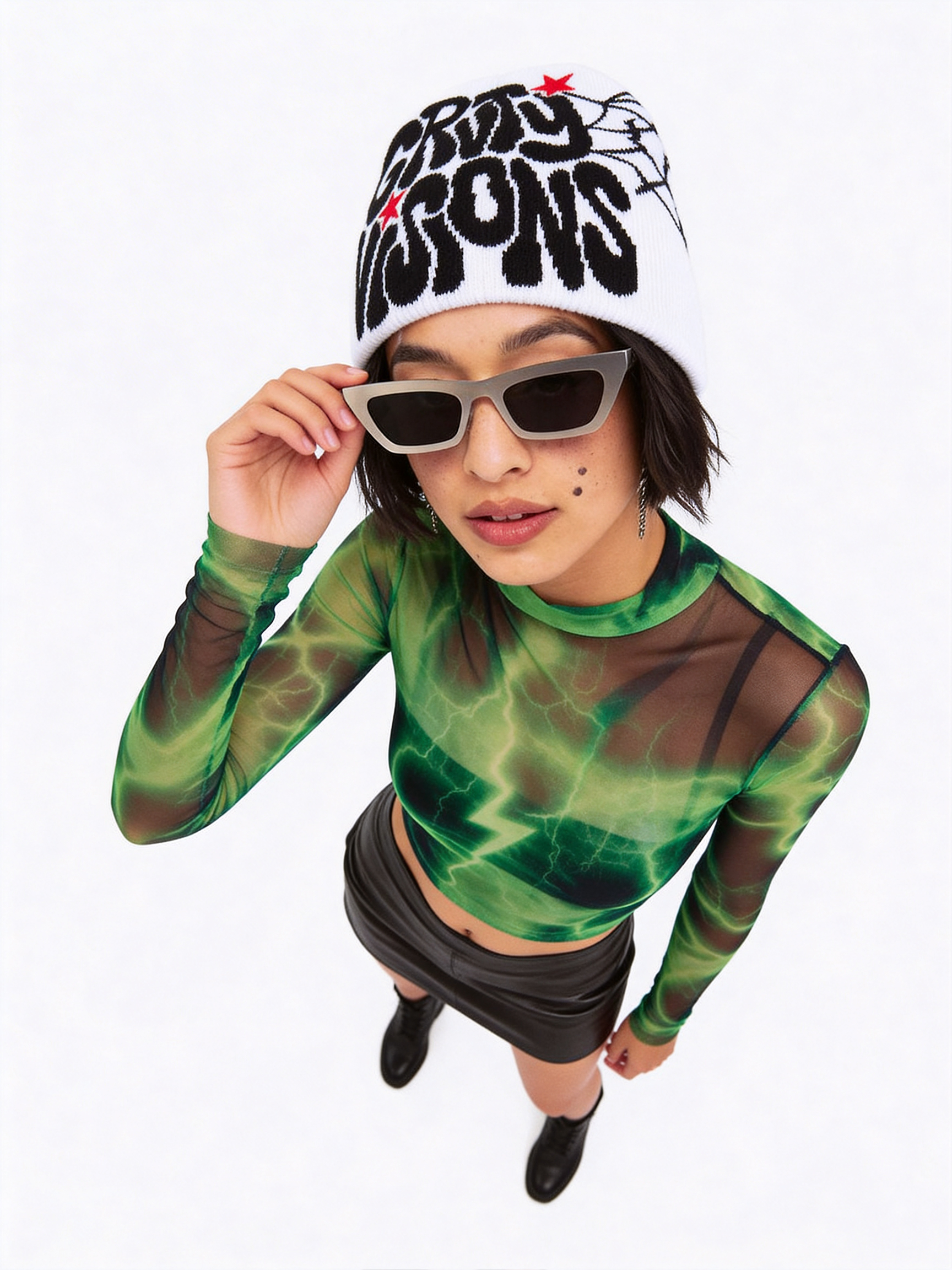 Gravity Visions Y2K Oversized Logo Beanie - Spiderweb Jacquard Knit Winter Hat Streetwear-Knotfolks