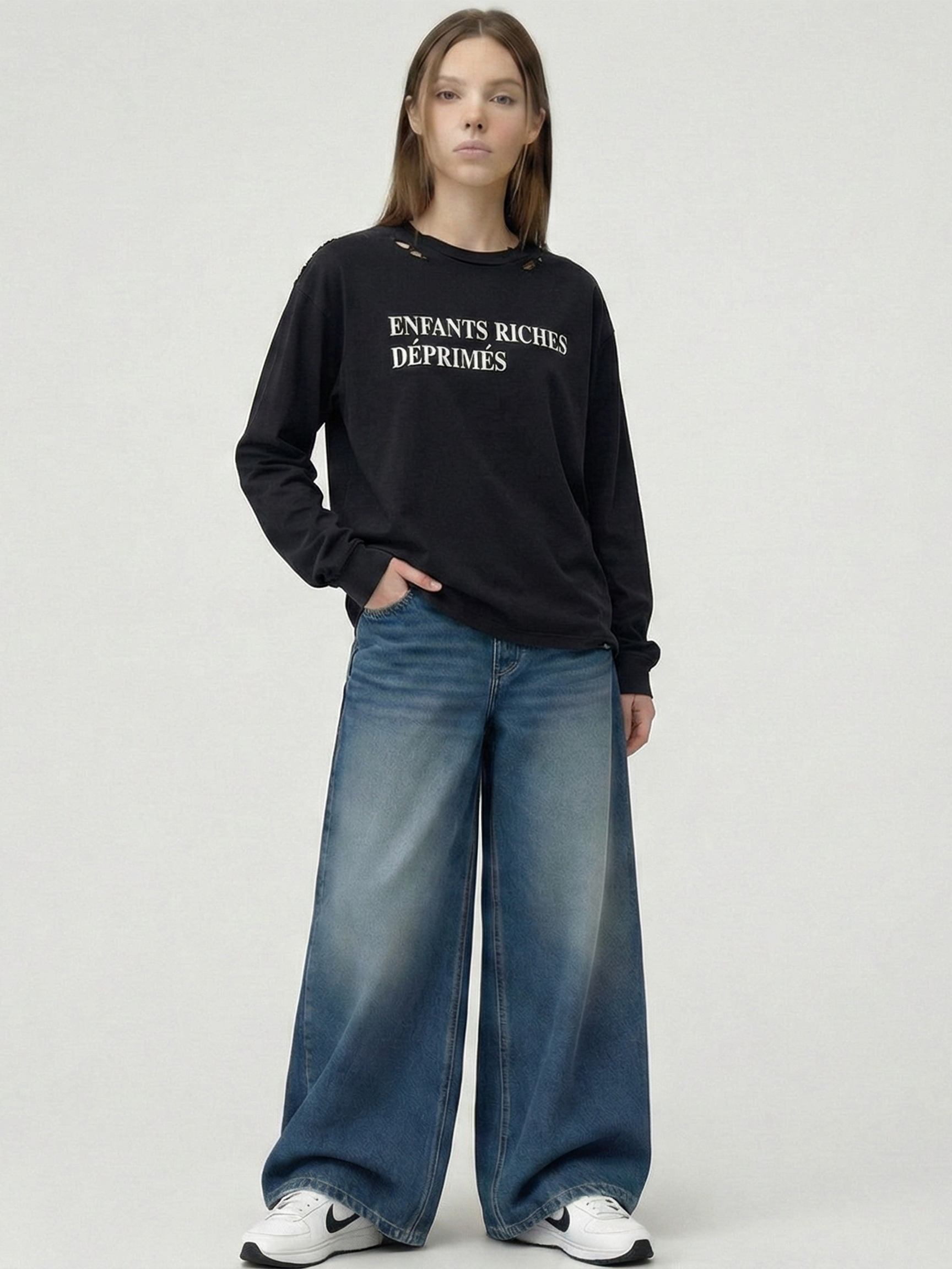 Vintage Wash Distressed Long Sleeve T-Shirt - Oversized Punk Graphic Streetwear-Knotfolks