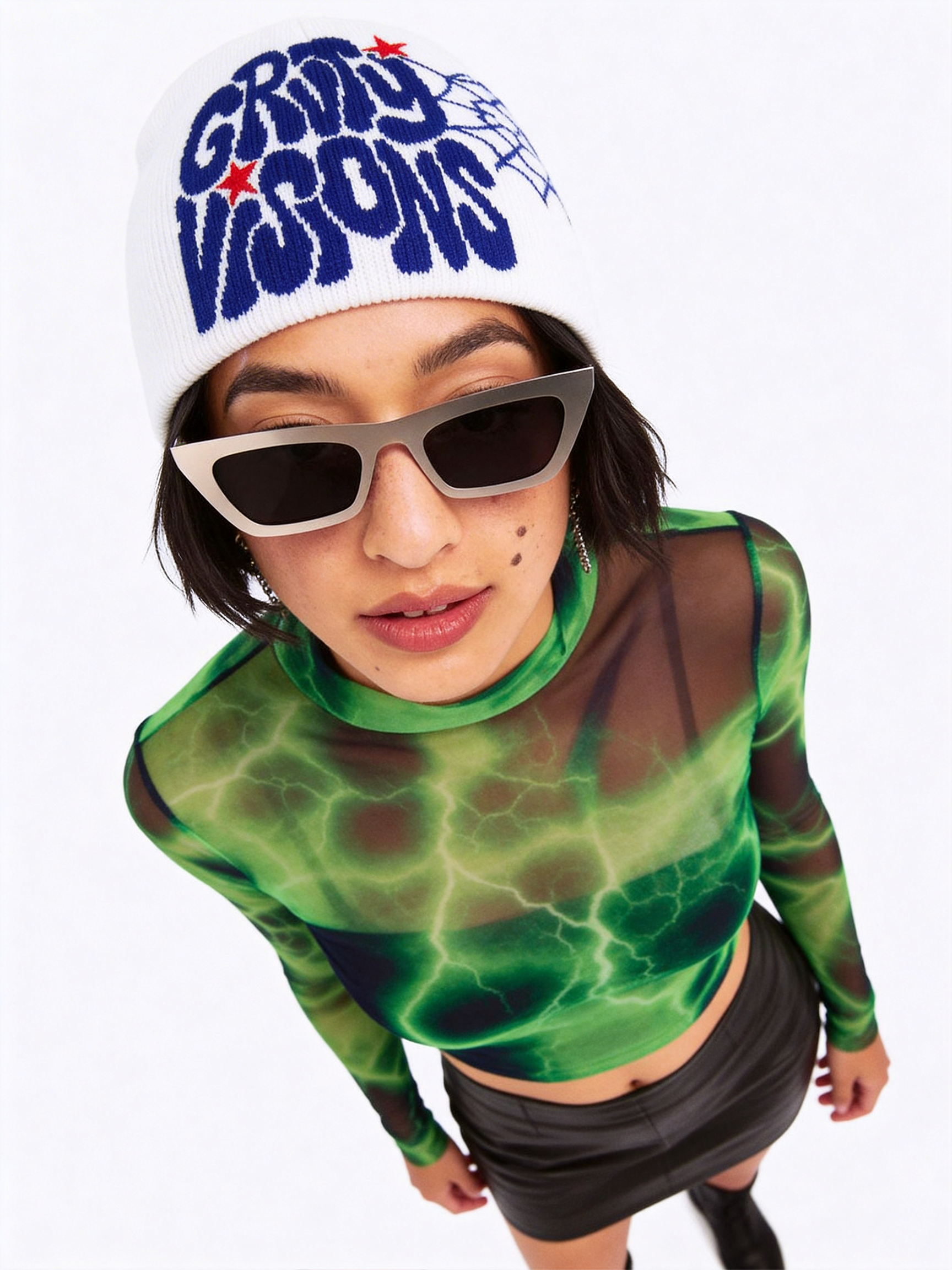 Gravity Visions Y2K Oversized Logo Beanie - Spiderweb Jacquard Knit Winter Hat Streetwear-Knotfolks