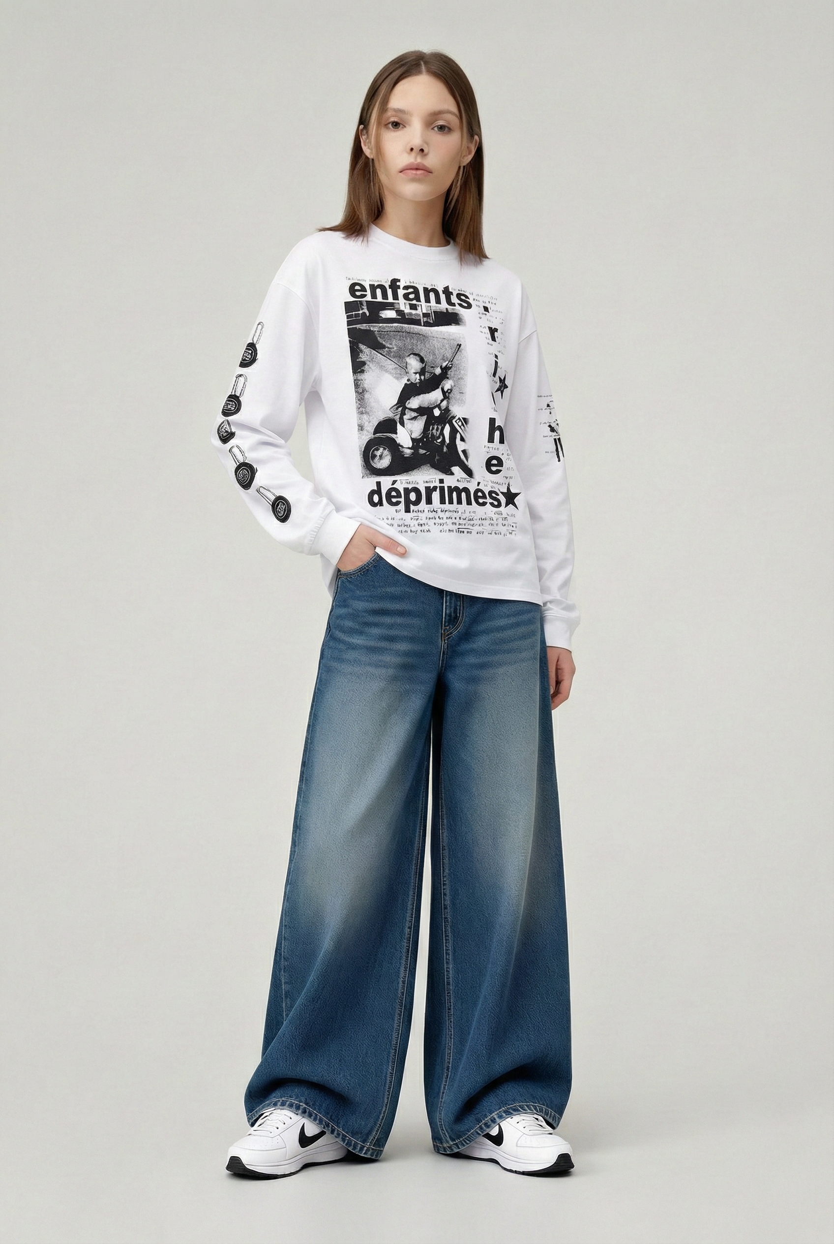 Vintage Wash Distressed Long Sleeve T-Shirt - Oversized Punk Graphic Streetwear-Knotfolks