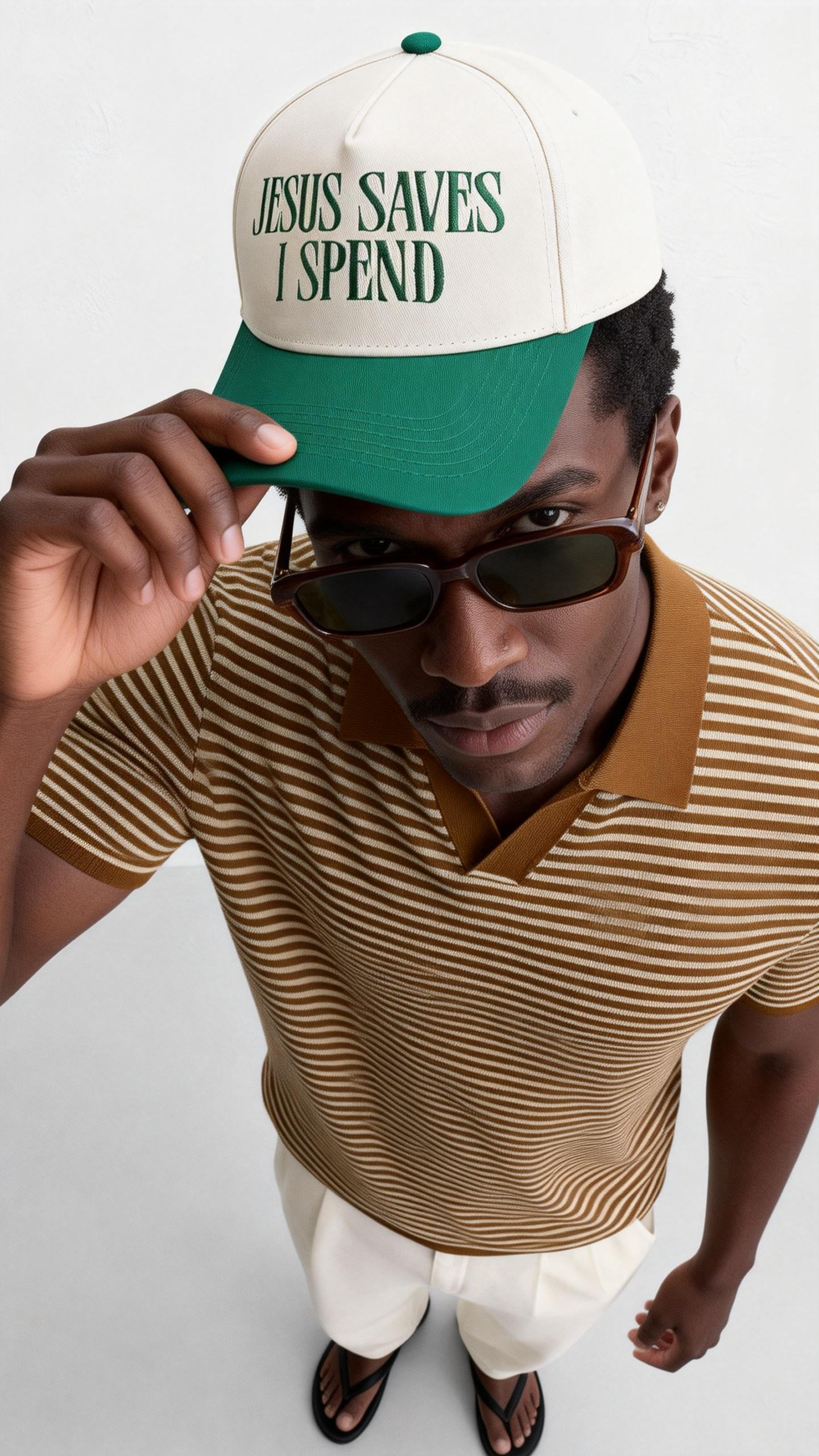 Jesus Saves I Spend Funny Trucker Hat - Vintage Two-Tone Baseball Cap Unisex-Knotfolks