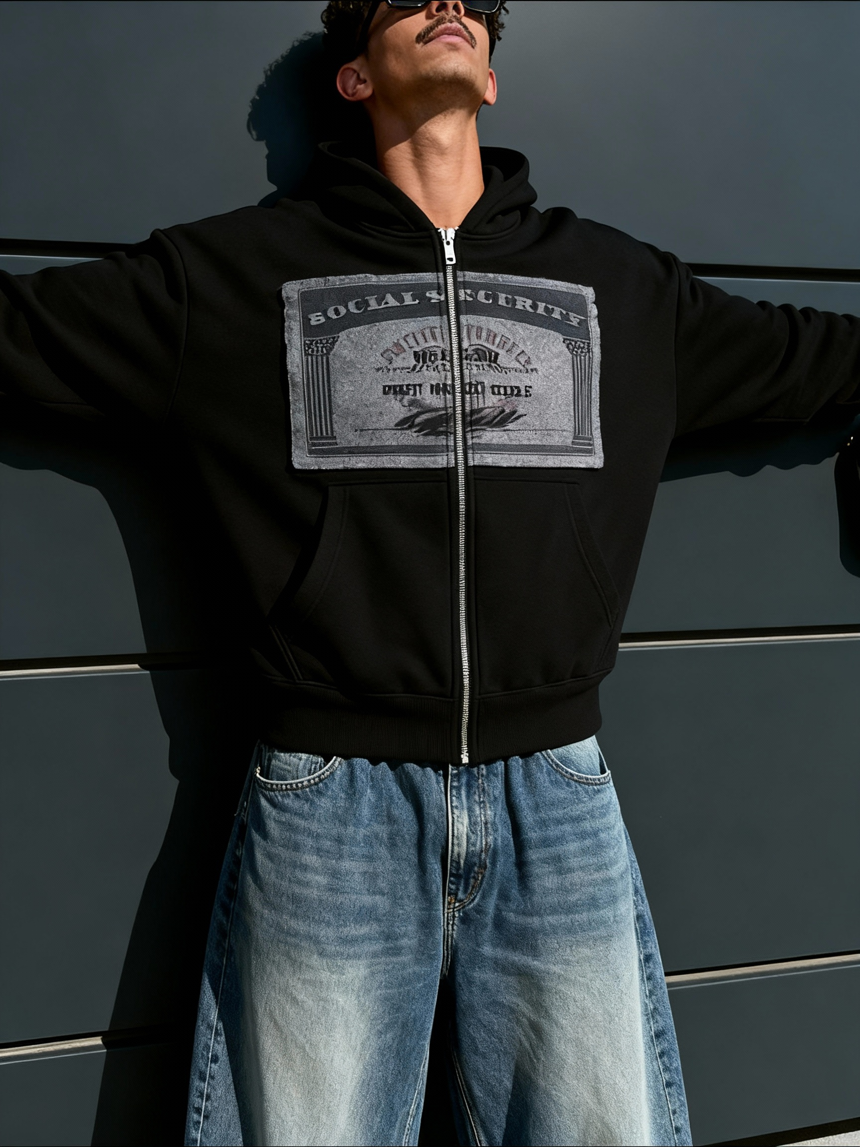 Retro Patchwork Full-Zip Hoodie Men's Boxy Fit Y2K Streetwear Jacket-Knotfolks