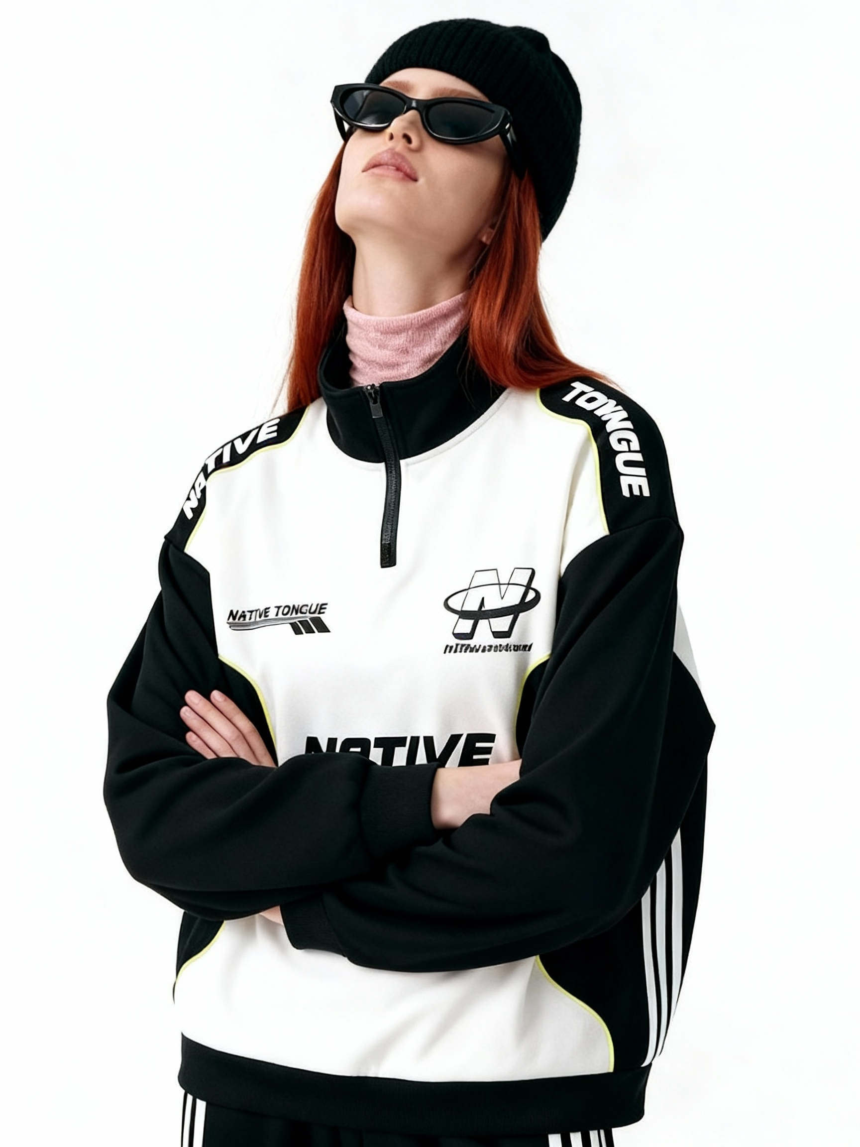 Unisex Retro Racing Colorblock Quarter-Zip Sweatshirt - Streetwear Graphic Pullover-Knotfolks