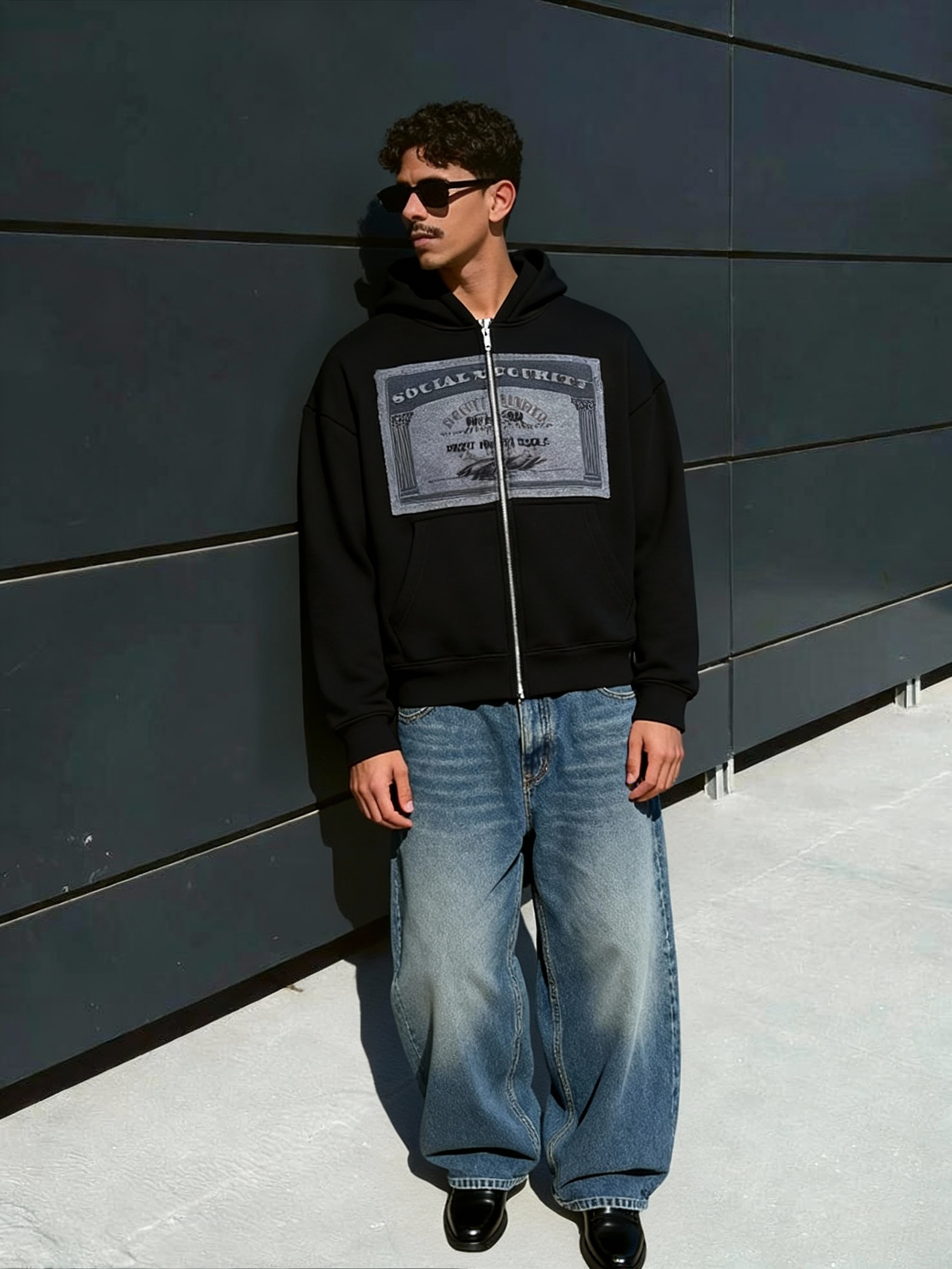 Retro Patchwork Full-Zip Hoodie Men's Boxy Fit Y2K Streetwear Jacket-Knotfolks