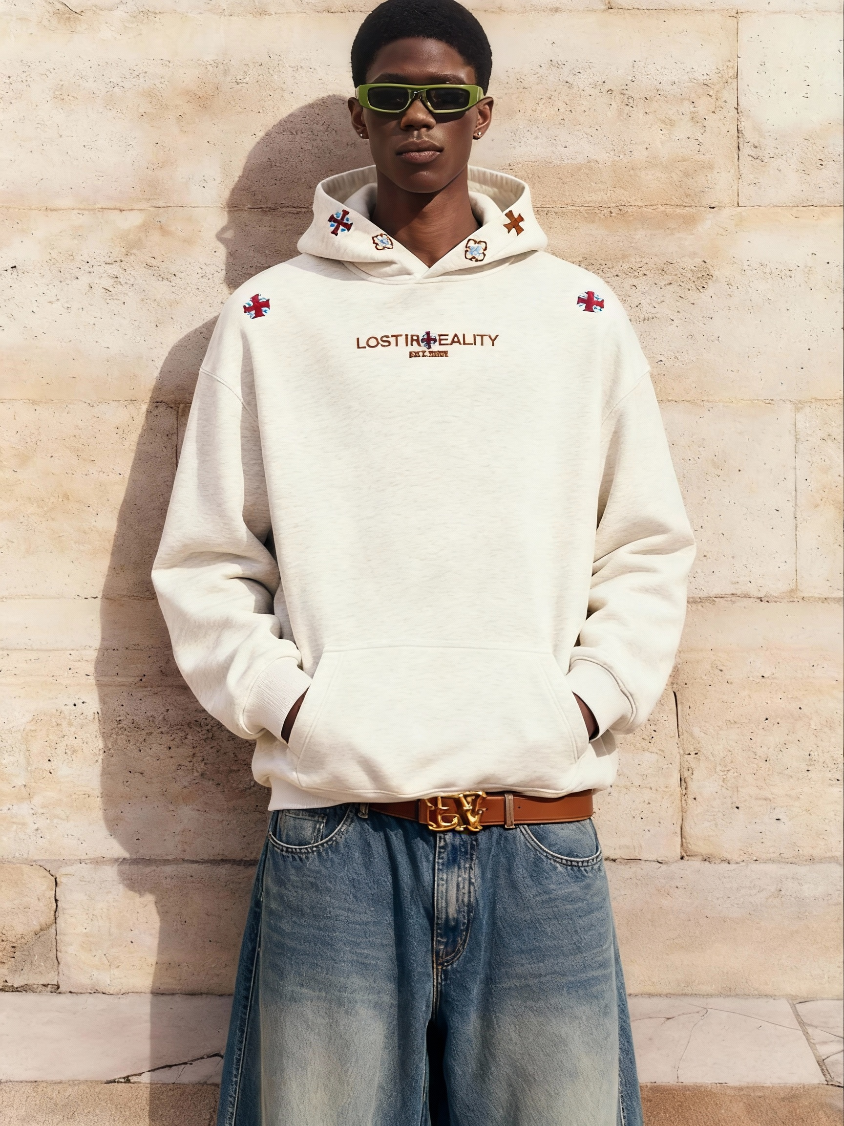 Vintage Oversized Embroidered Hoodie - Lost in Reality Graphic-Knotfolks