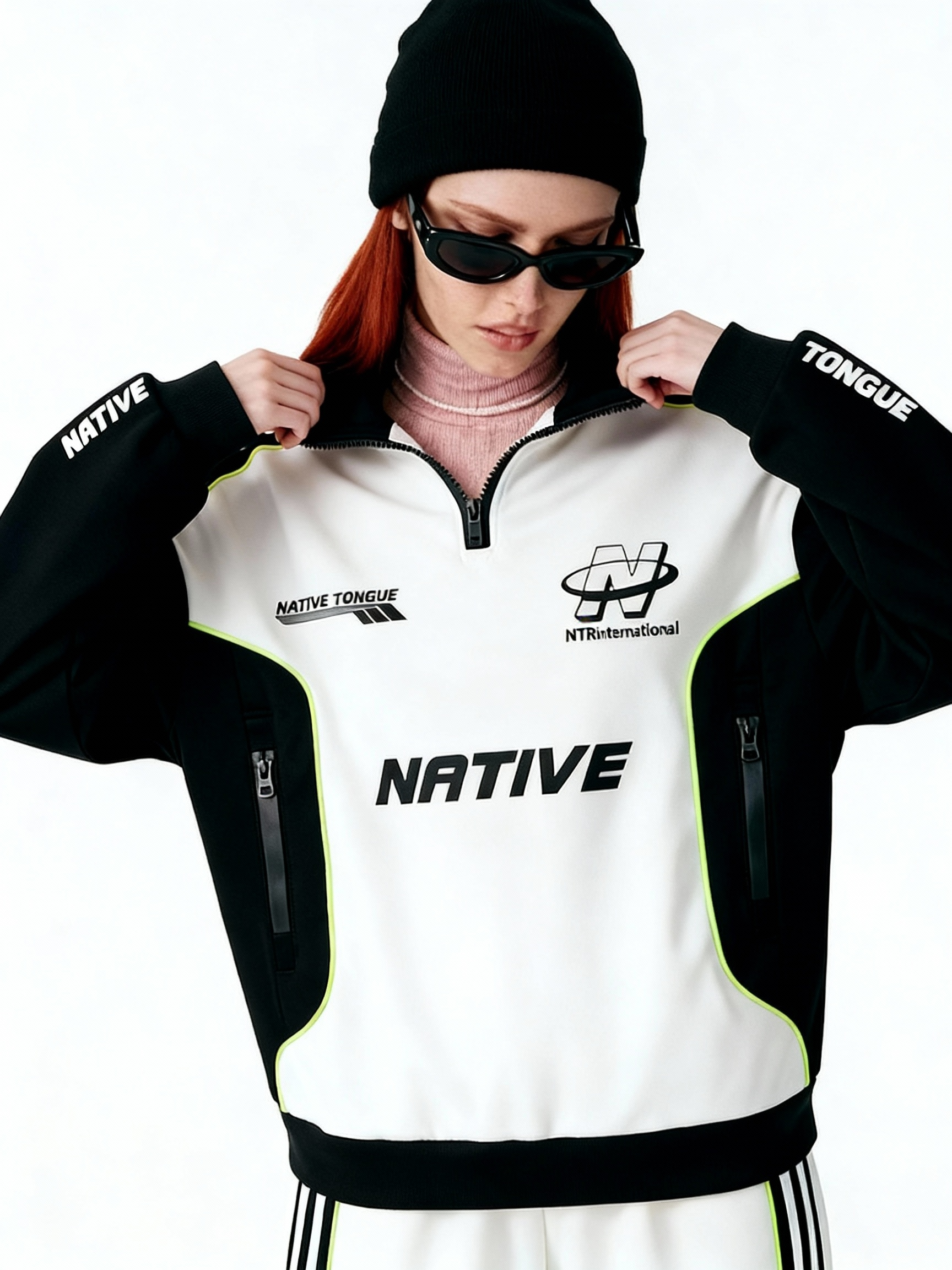 Unisex Retro Racing Colorblock Quarter-Zip Sweatshirt - Streetwear Graphic Pullover-Knotfolks