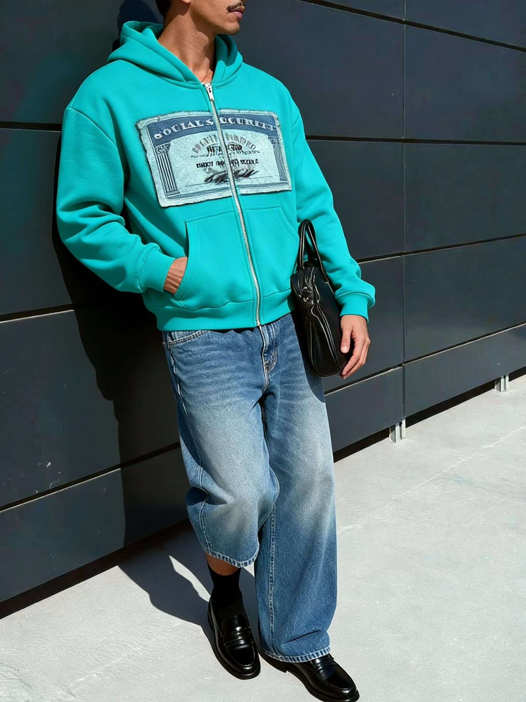 Retro Patchwork Full-Zip Hoodie Men's Boxy Fit Y2K Streetwear Jacket-Knotfolks