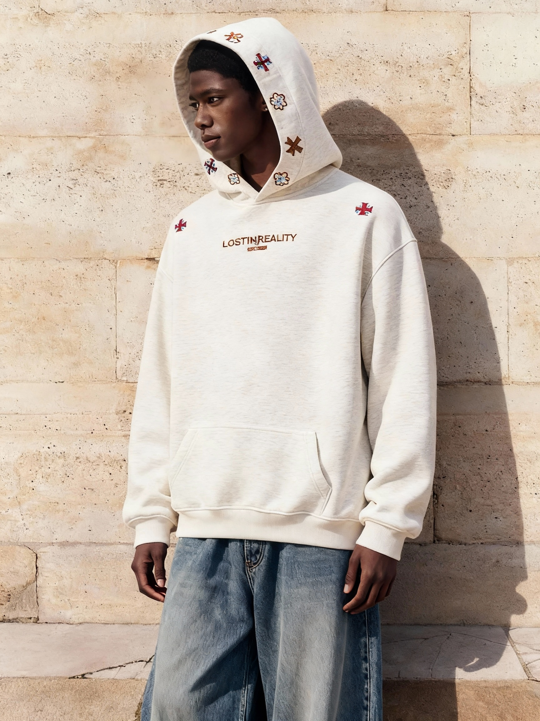 Vintage Oversized Embroidered Hoodie - Lost in Reality Graphic-Knotfolks