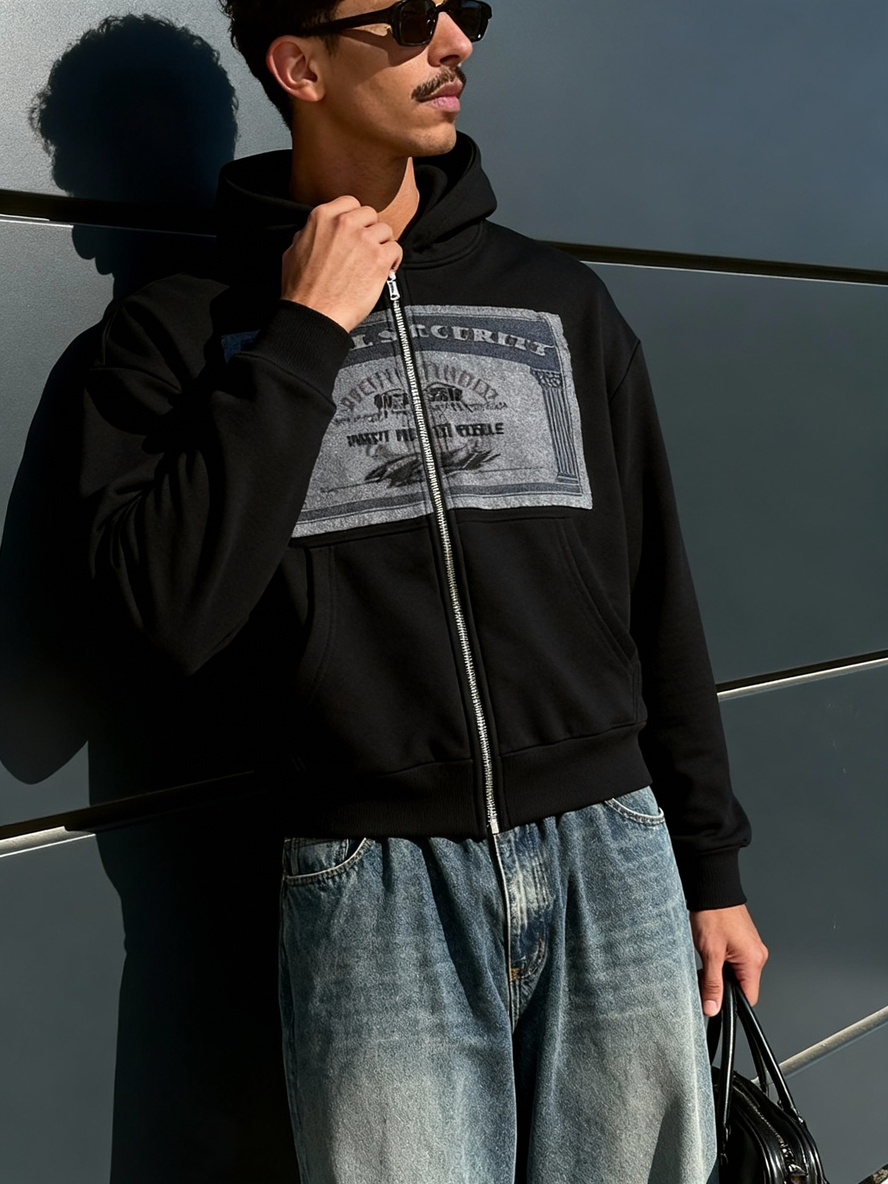 Retro Patchwork Full-Zip Hoodie Men's Boxy Fit Y2K Streetwear Jacket-Knotfolks