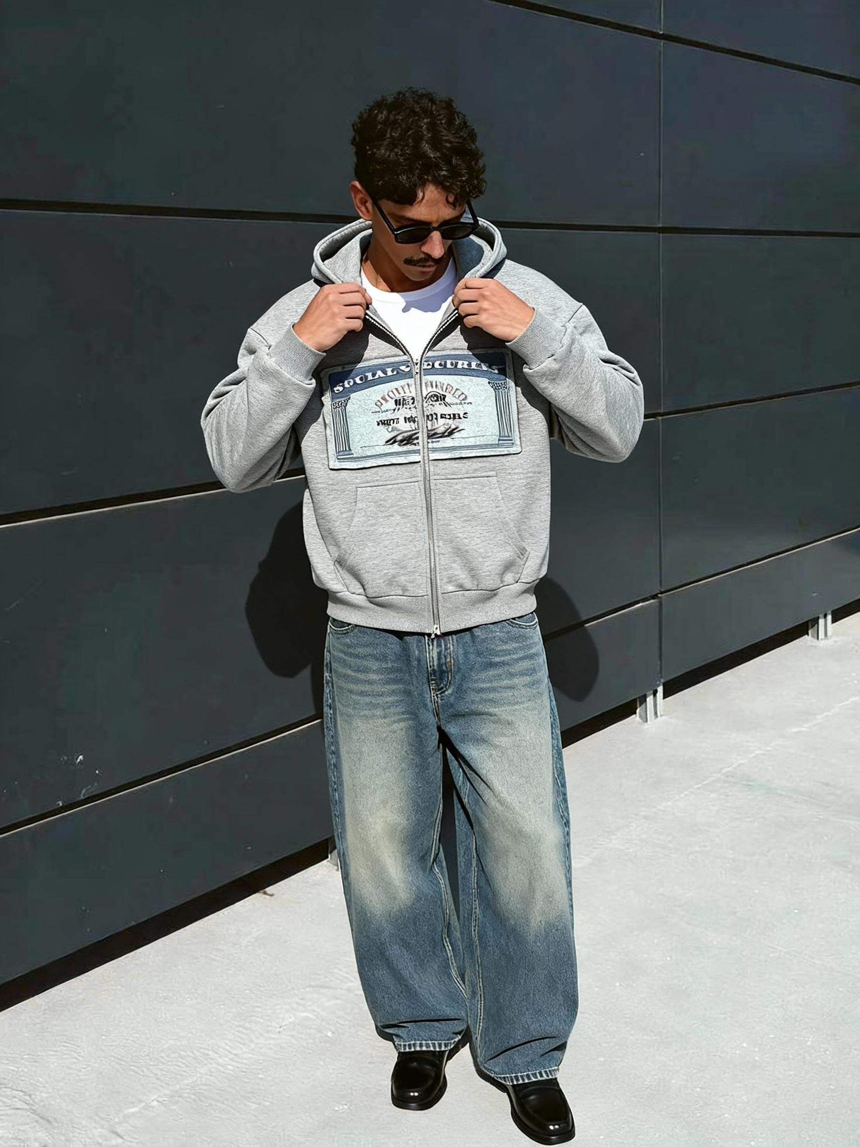 Retro Patchwork Full-Zip Hoodie Men's Boxy Fit Y2K Streetwear Jacket-Knotfolks