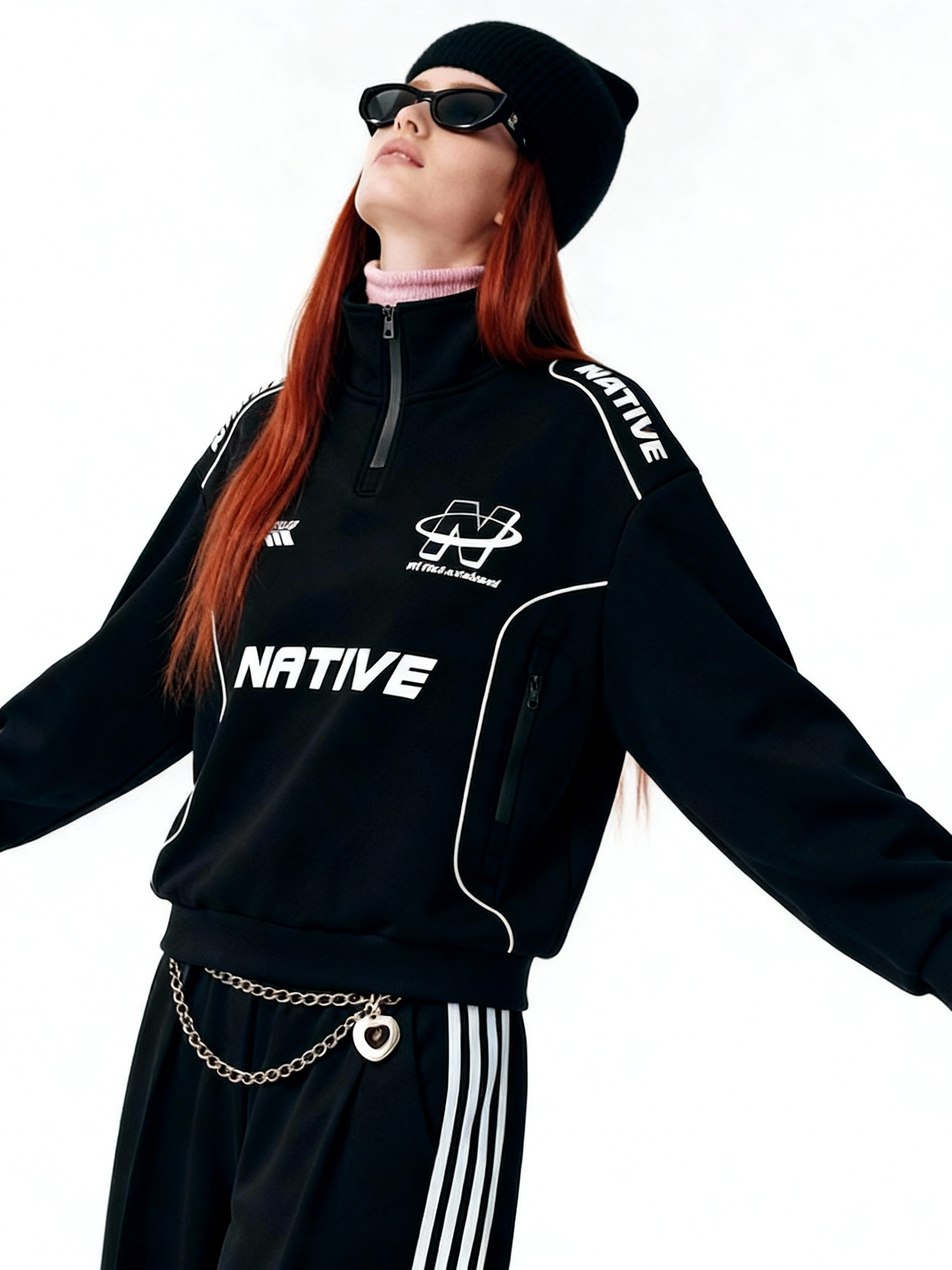 Unisex Retro Racing Colorblock Quarter-Zip Sweatshirt - Streetwear Graphic Pullover-Knotfolks