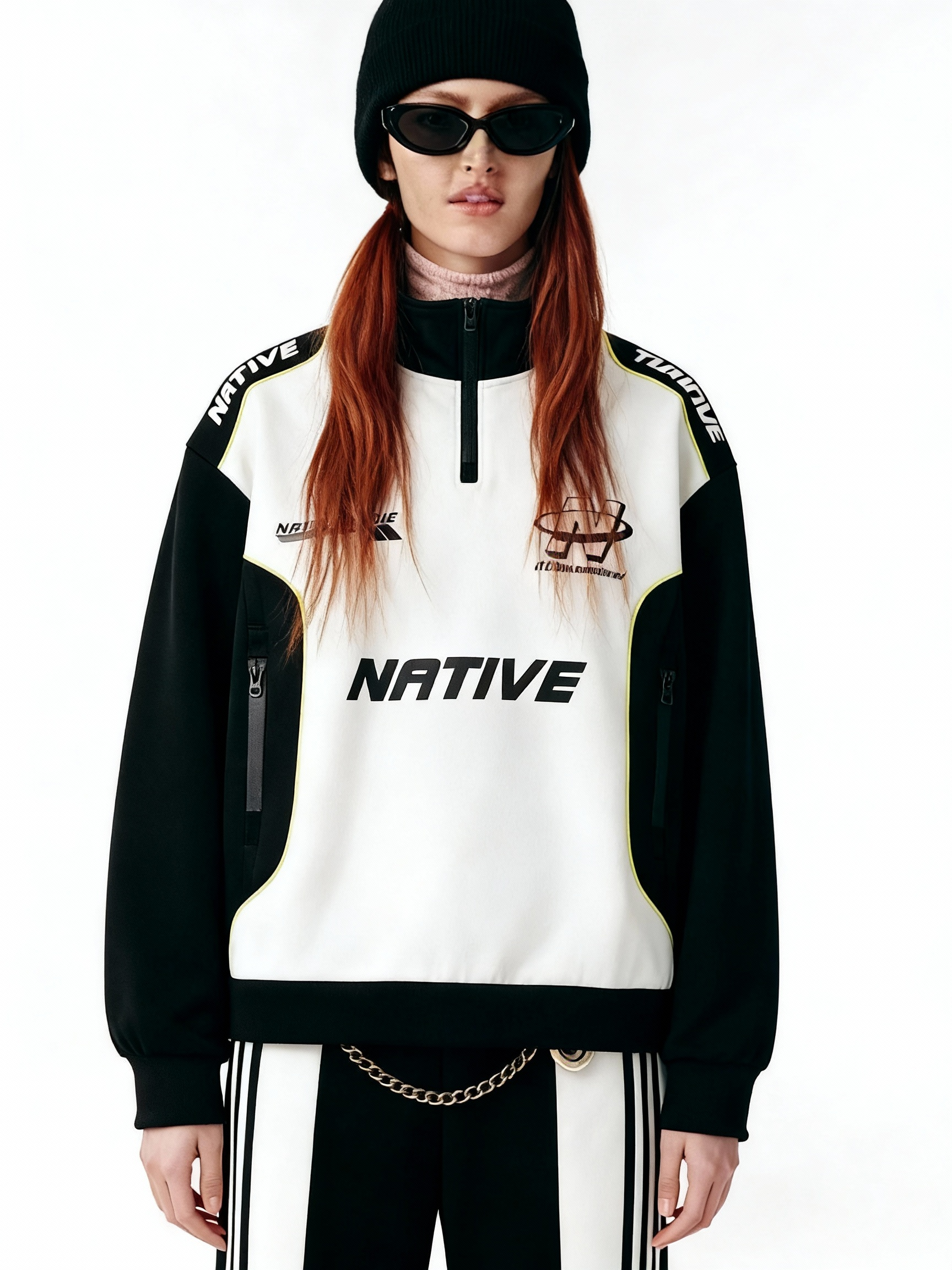 Unisex Retro Racing Colorblock Quarter-Zip Sweatshirt - Streetwear Graphic Pullover-Knotfolks