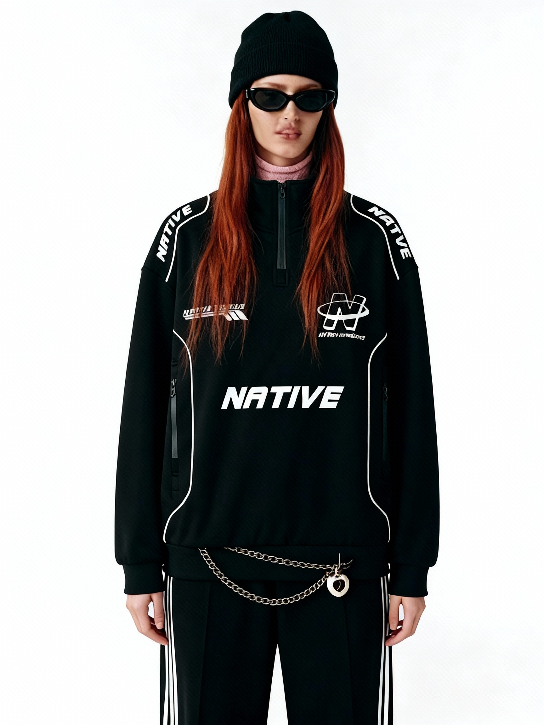 Unisex Retro Racing Colorblock Quarter-Zip Sweatshirt - Streetwear Graphic Pullover-Knotfolks