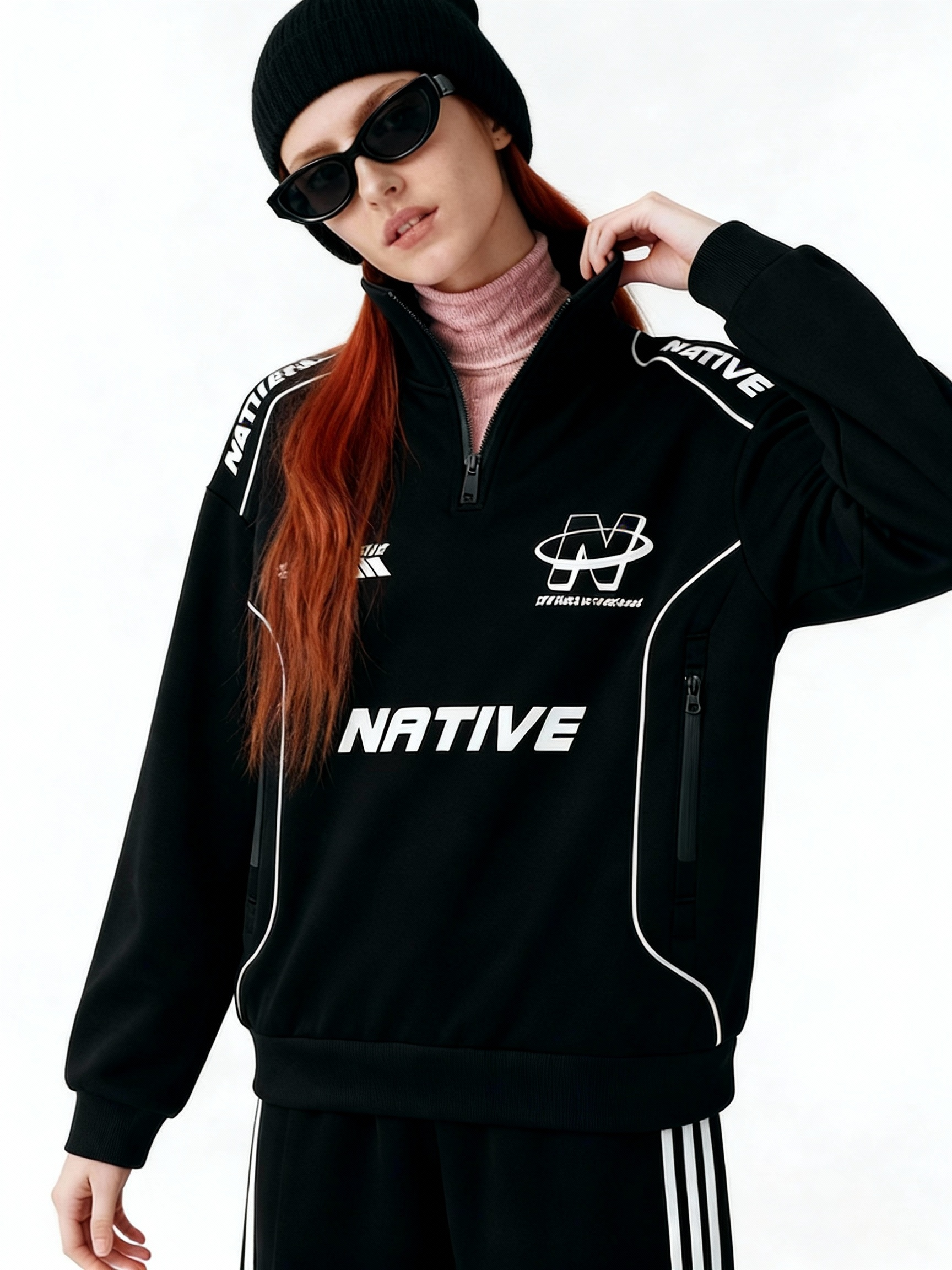 Unisex Retro Racing Colorblock Quarter-Zip Sweatshirt - Streetwear Graphic Pullover-Knotfolks