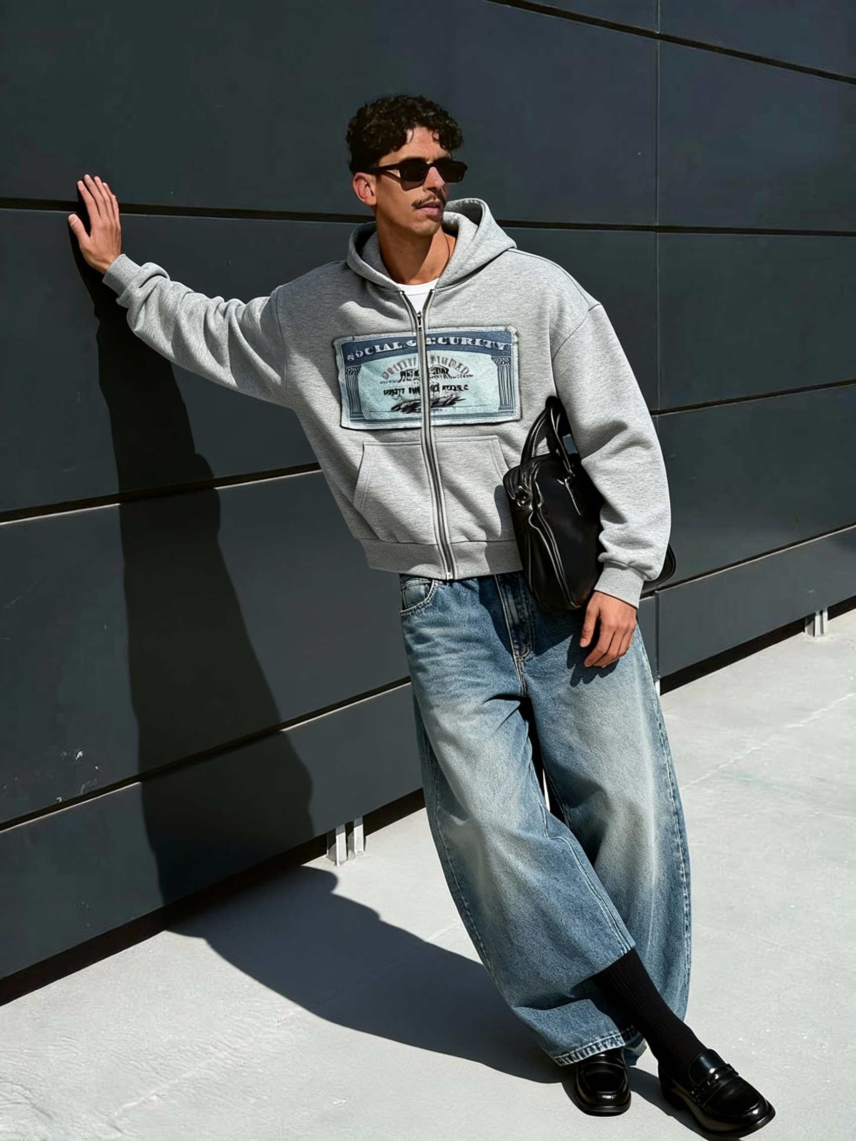 Retro Patchwork Full-Zip Hoodie Men's Boxy Fit Y2K Streetwear Jacket-Knotfolks