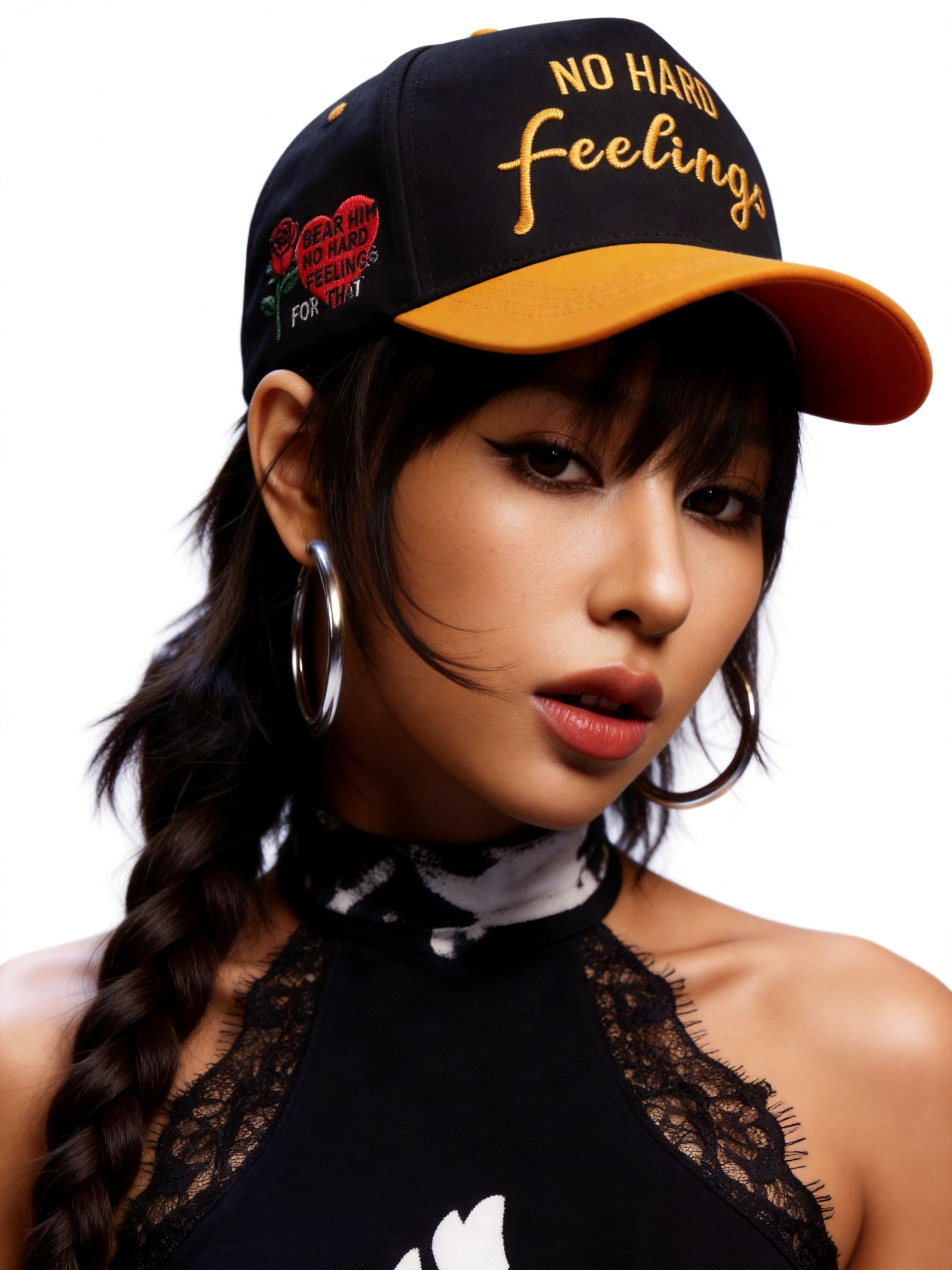 Rose Embroidery Baseball Cap - "NO HARD Feelings" Graphic Cap for Men & Women-Knotfolks