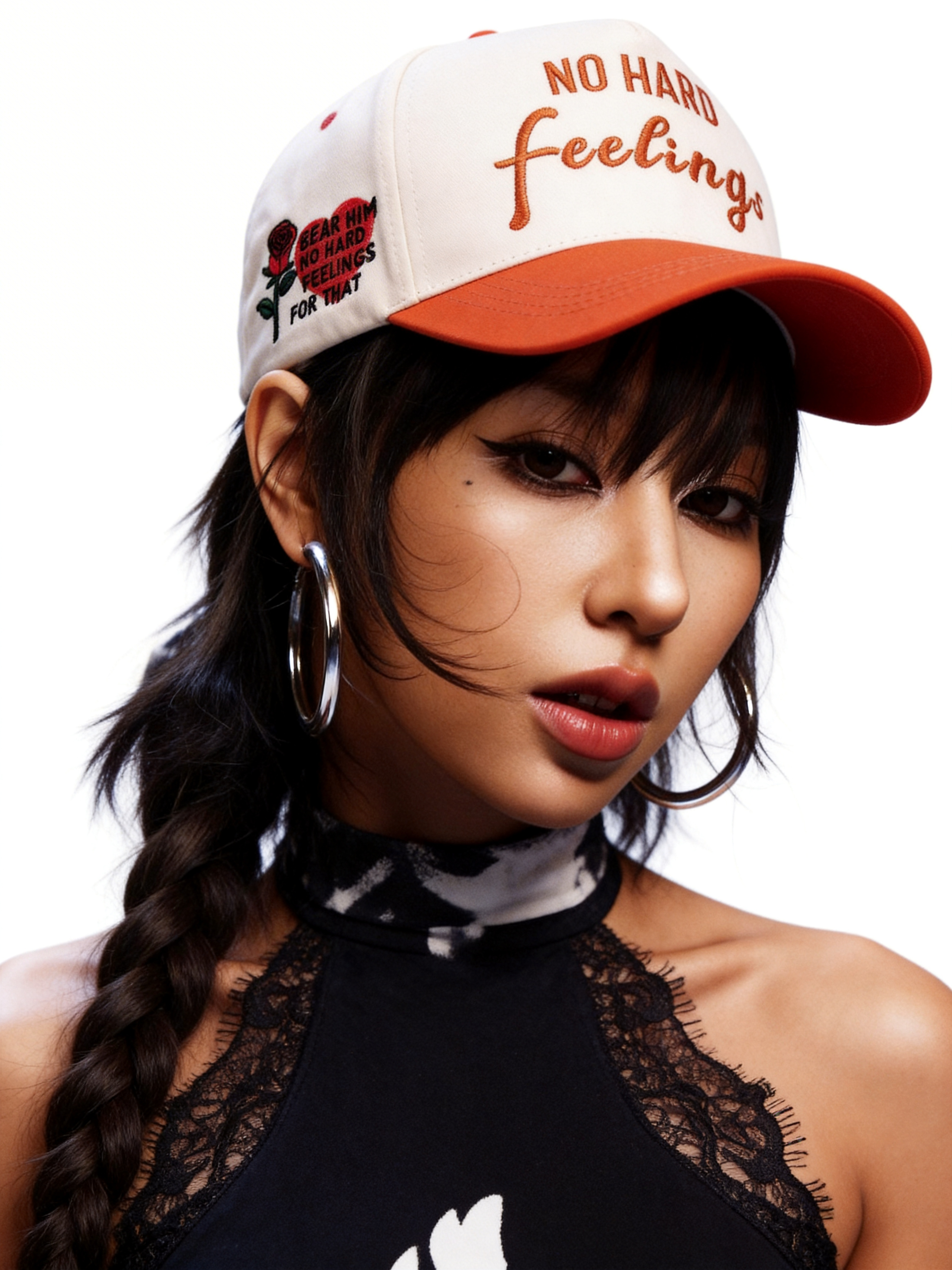 Rose Embroidery Baseball Cap - "NO HARD Feelings" Graphic Cap for Men & Women-Knotfolks
