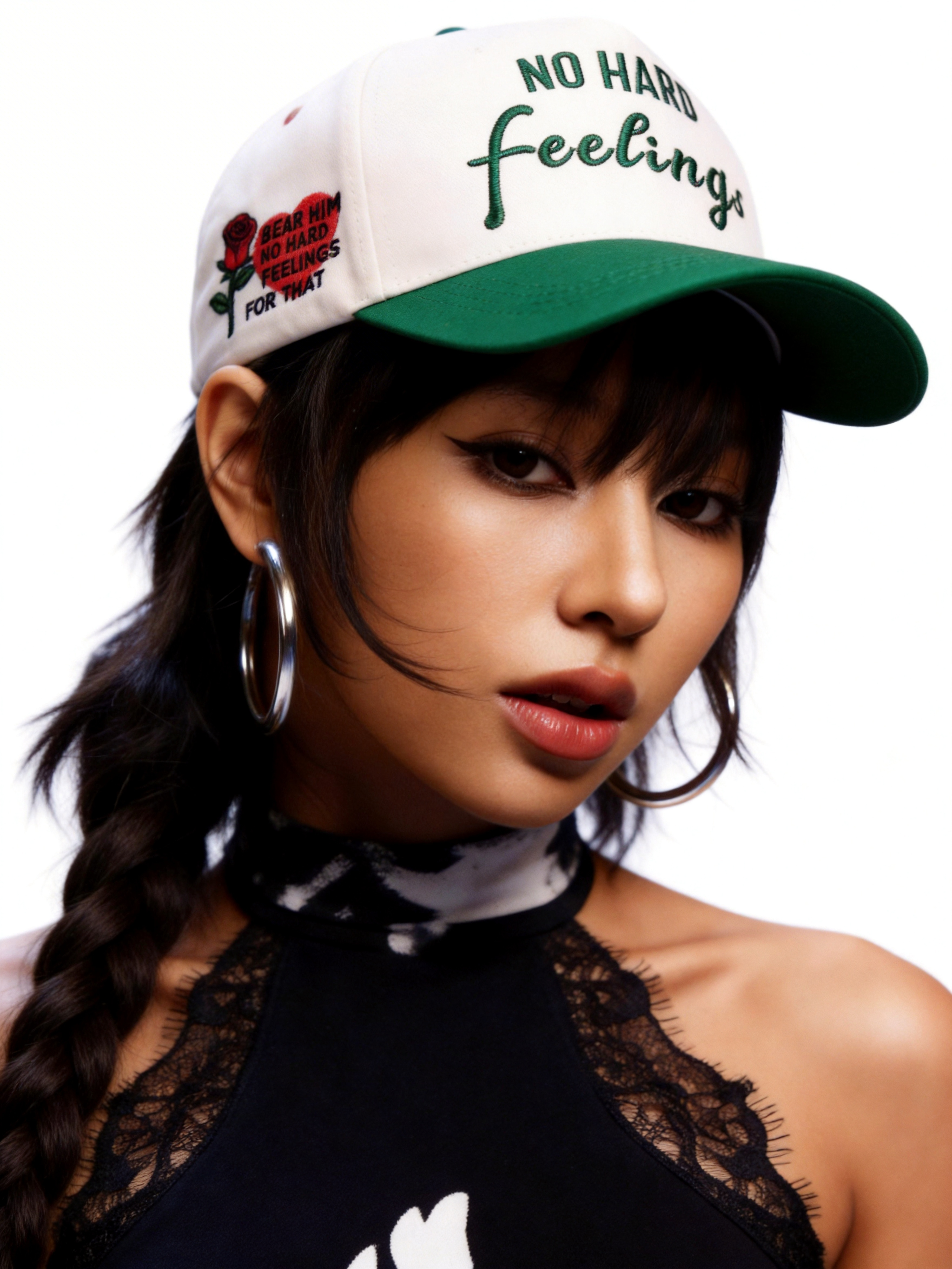 Rose Embroidery Baseball Cap - "NO HARD Feelings" Graphic Cap for Men & Women-Knotfolks