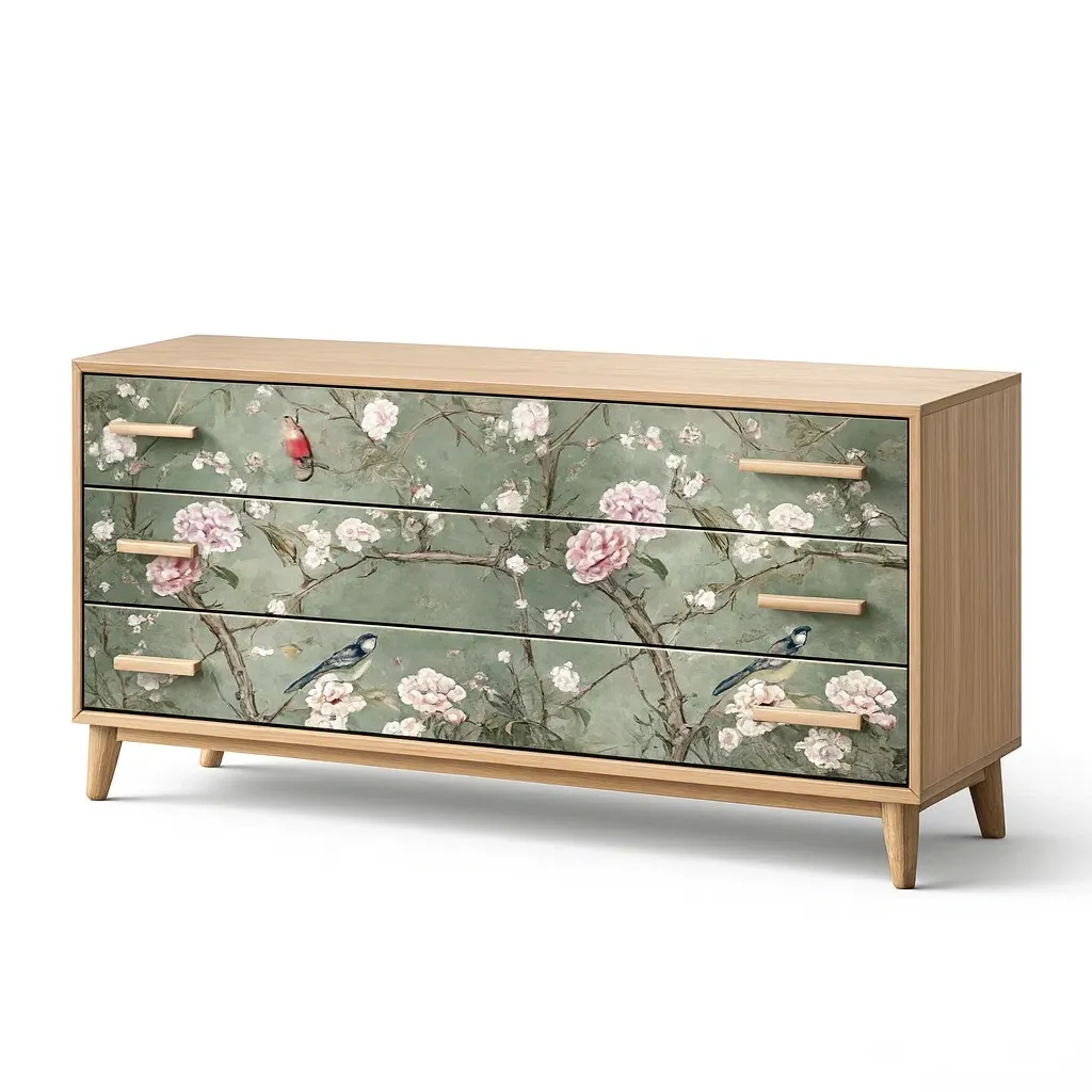 Kommode mit Schubladen Holz mit Blumenmuster 3 Schubladen-Sofioma