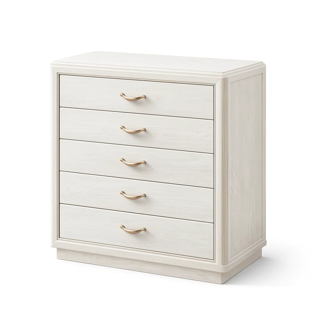 Kommode mit Schubladen Holz Weiß 5 Schubladen Messinggriffe 80 cm x 40 cm x 100 cm-Sofioma