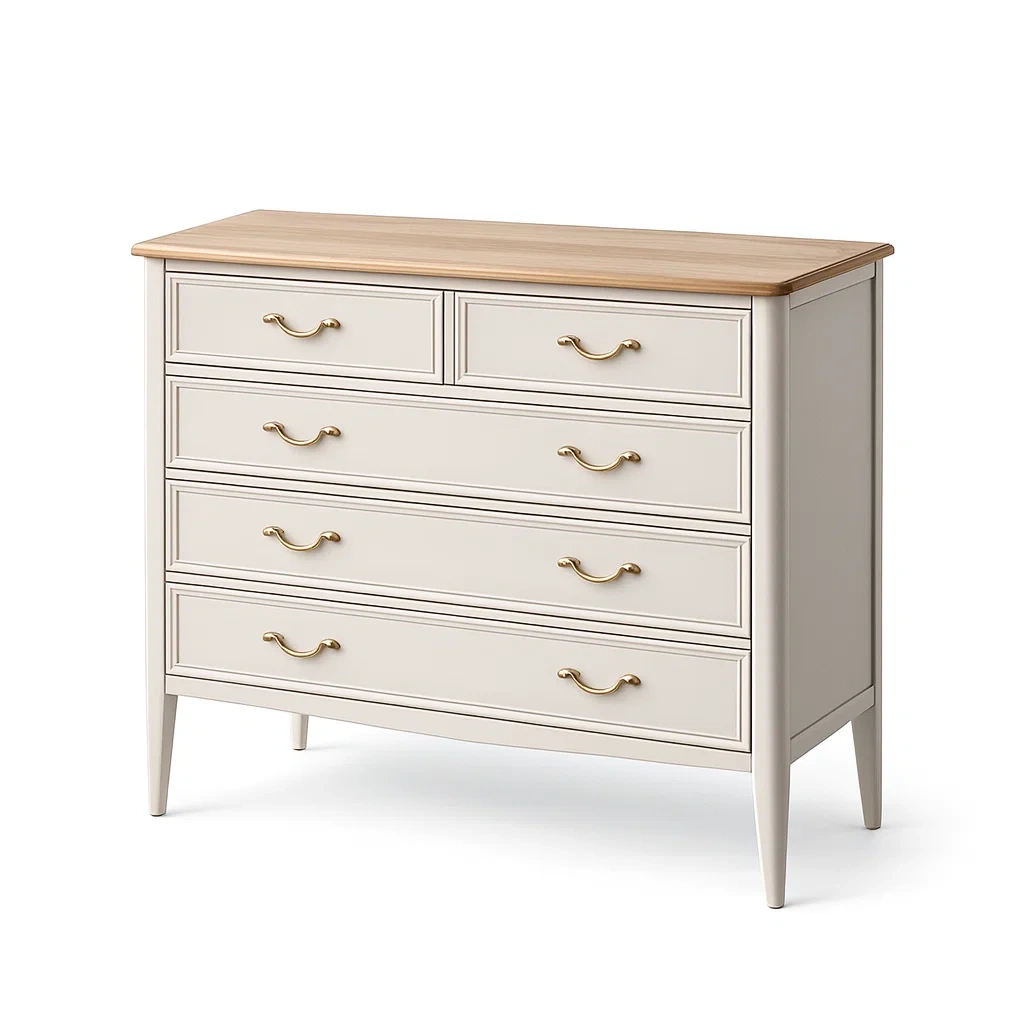 Kommode mit Schubladen MDF Massivholz Beige 5 Schubladen 80 x 90 x 45 cm-Sofioma