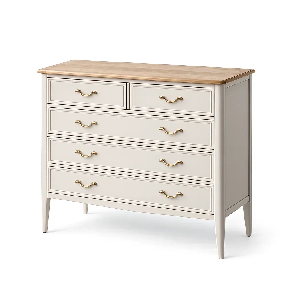 Kommode mit Schubladen MDF Massivholz Beige 5 Schubladen 80 x 90 x 45 cm-Sofioma