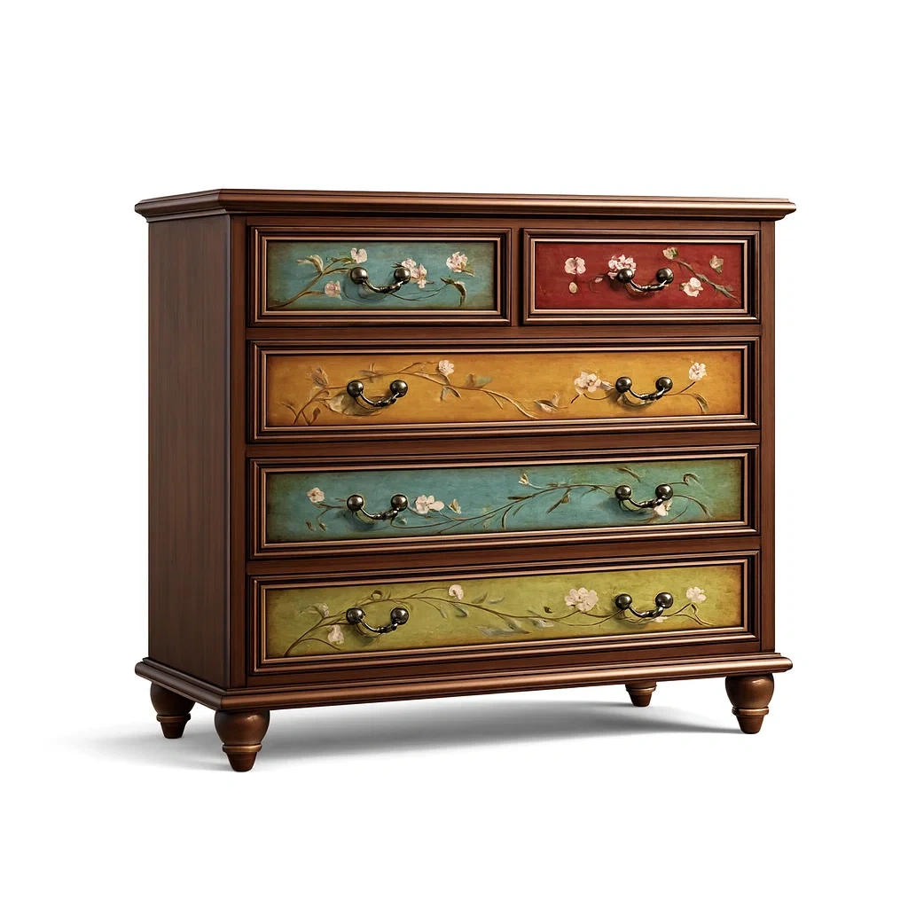 Kommode mit Schubladen aus Holz mit Blumendekor 80 x 45 x 90 cm-Sofioma